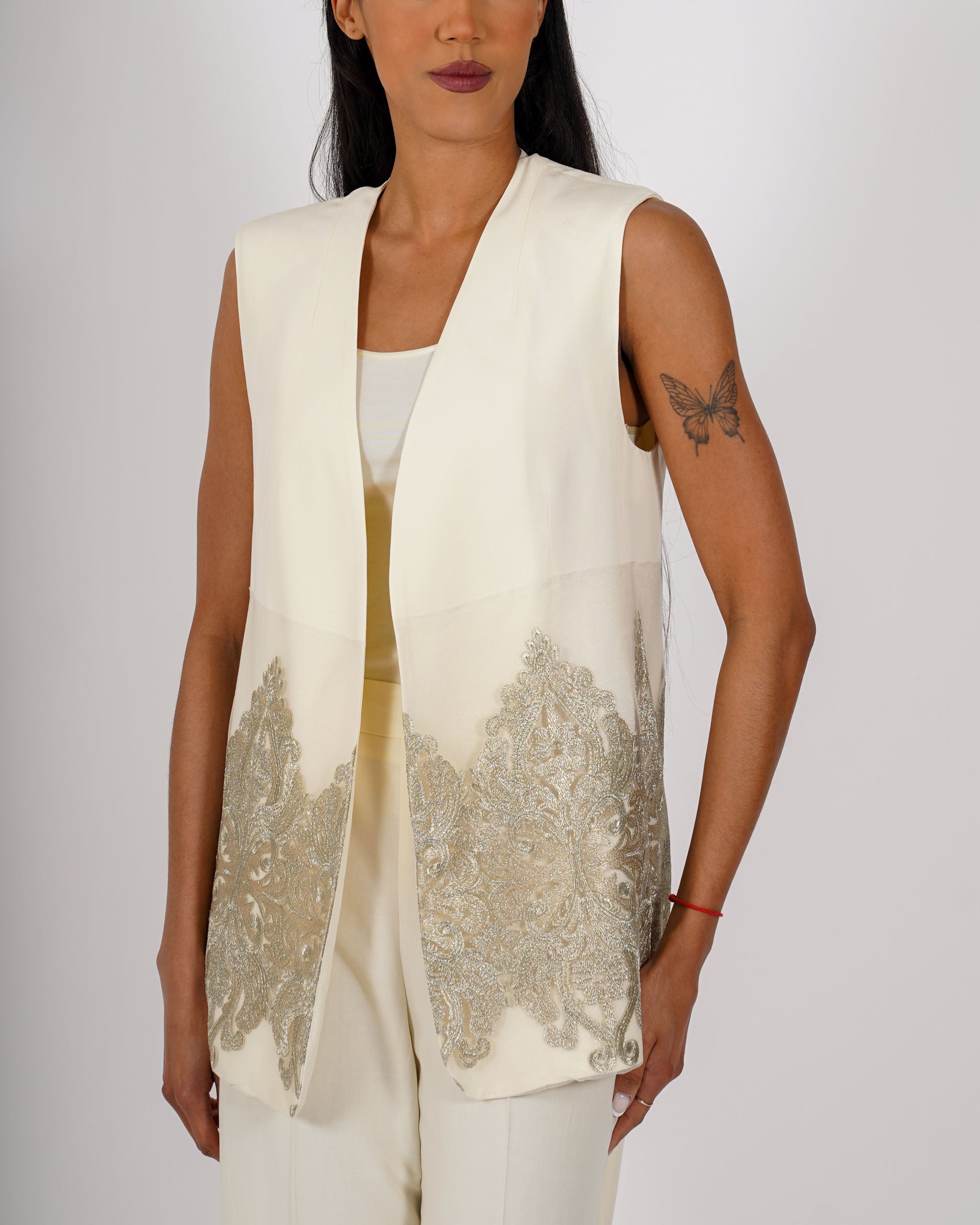Gilet lungo con ricamo oro - Ghiotta