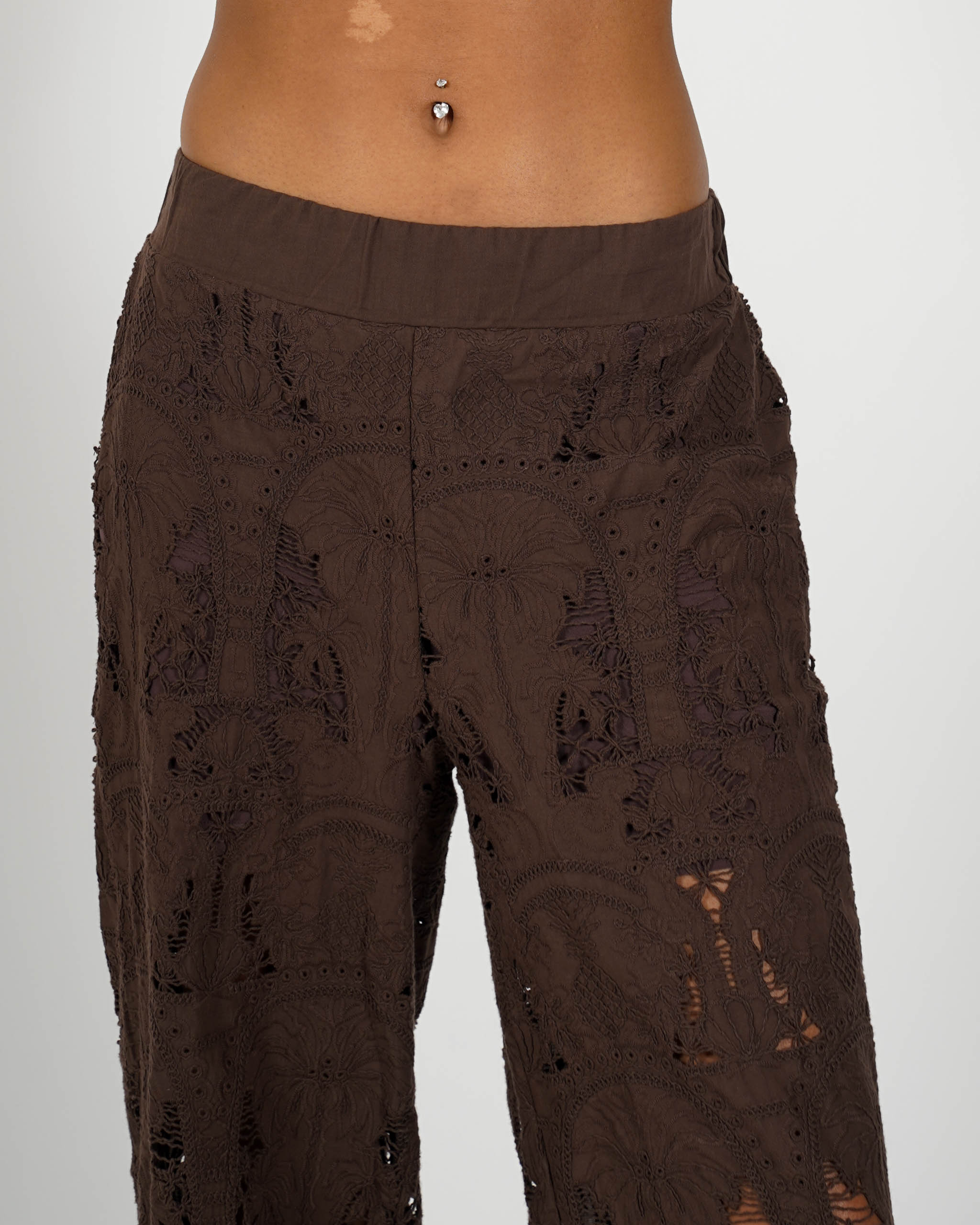 Pantaloni con baschina e gamba larga in cotone san gallo - Felicita