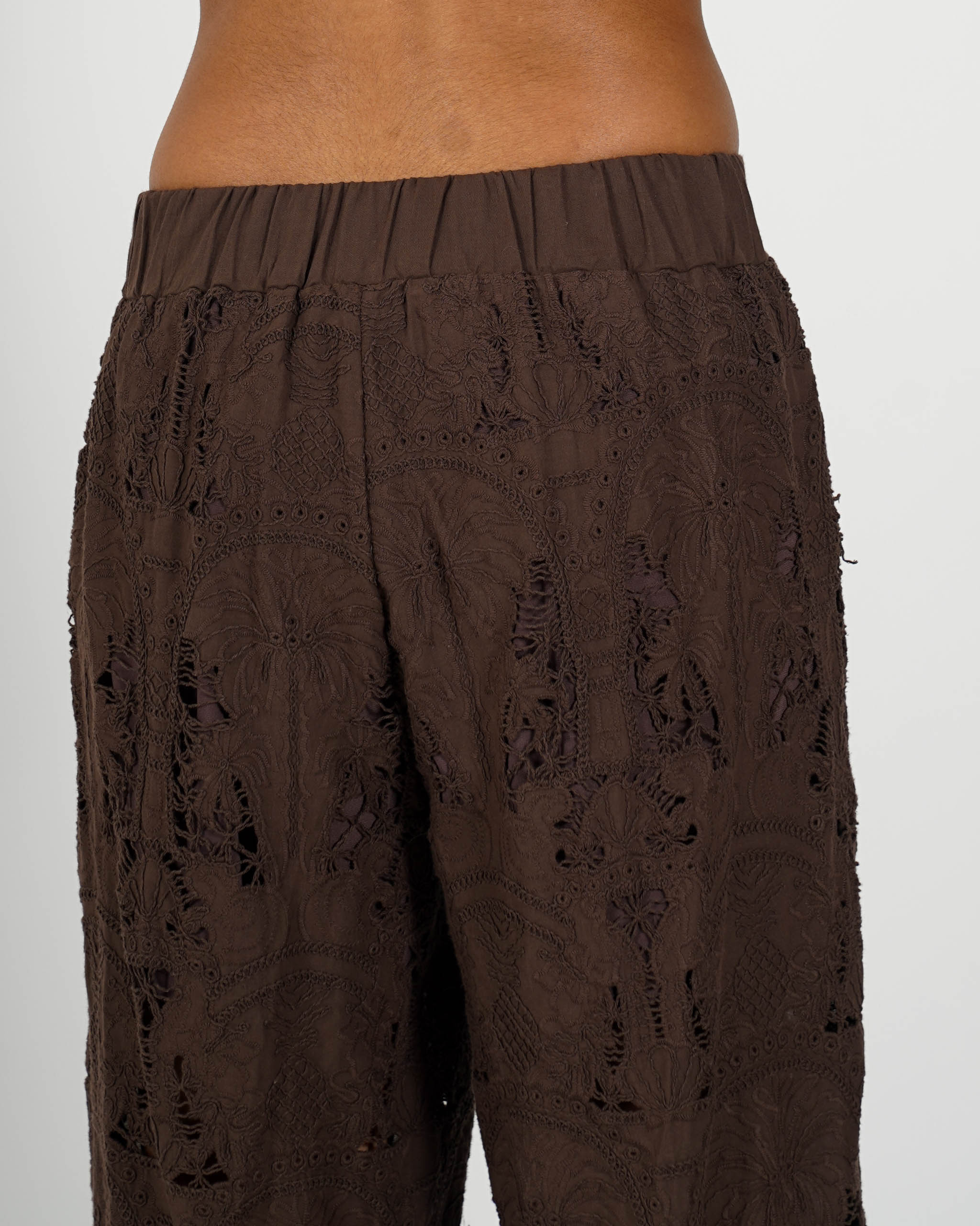 Pantaloni con baschina e gamba larga in cotone san gallo - Felicita