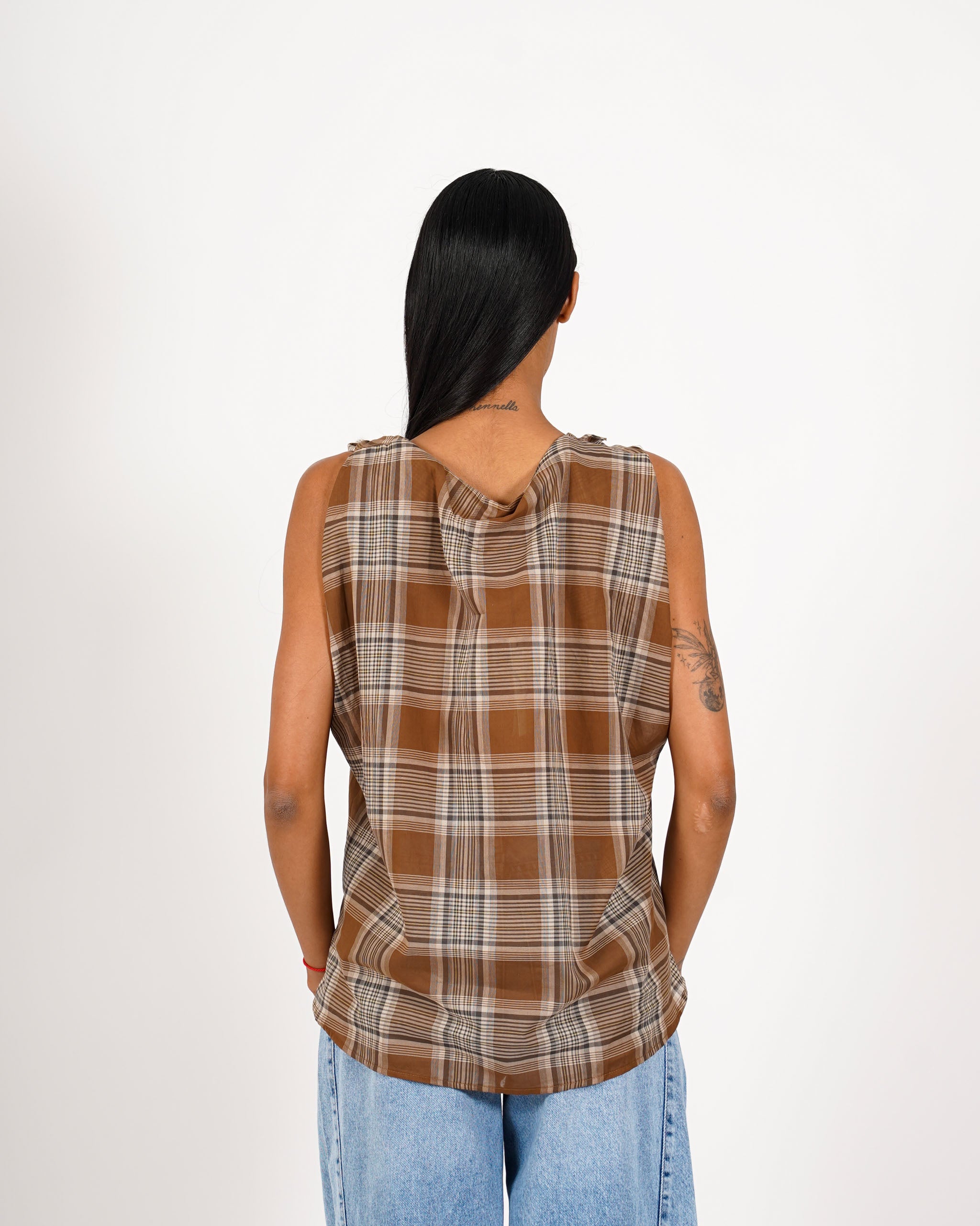 Blusa smanicata stampa check - Alexia