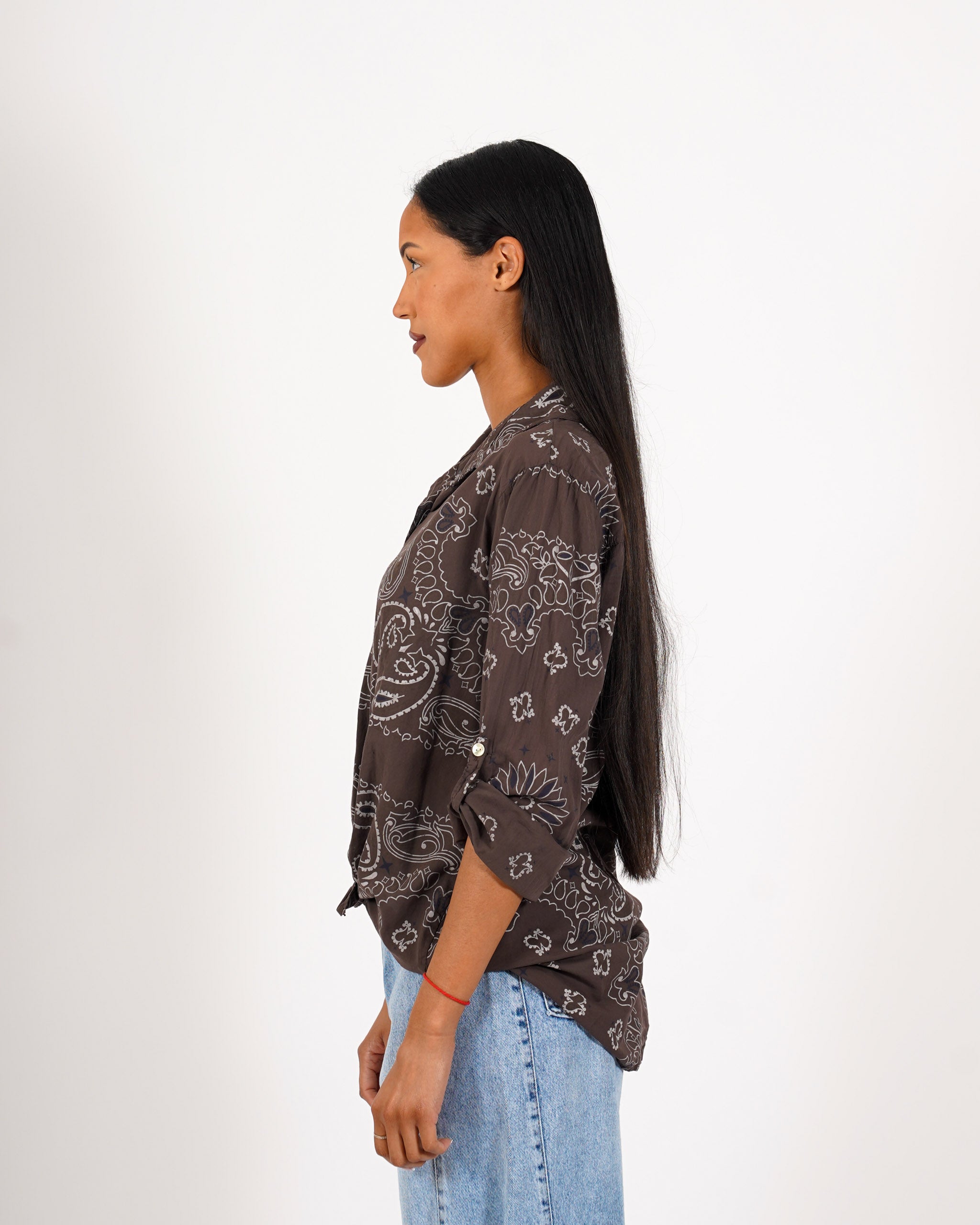 Camicia stampata con risvolto su manica in cotone - Nuciari