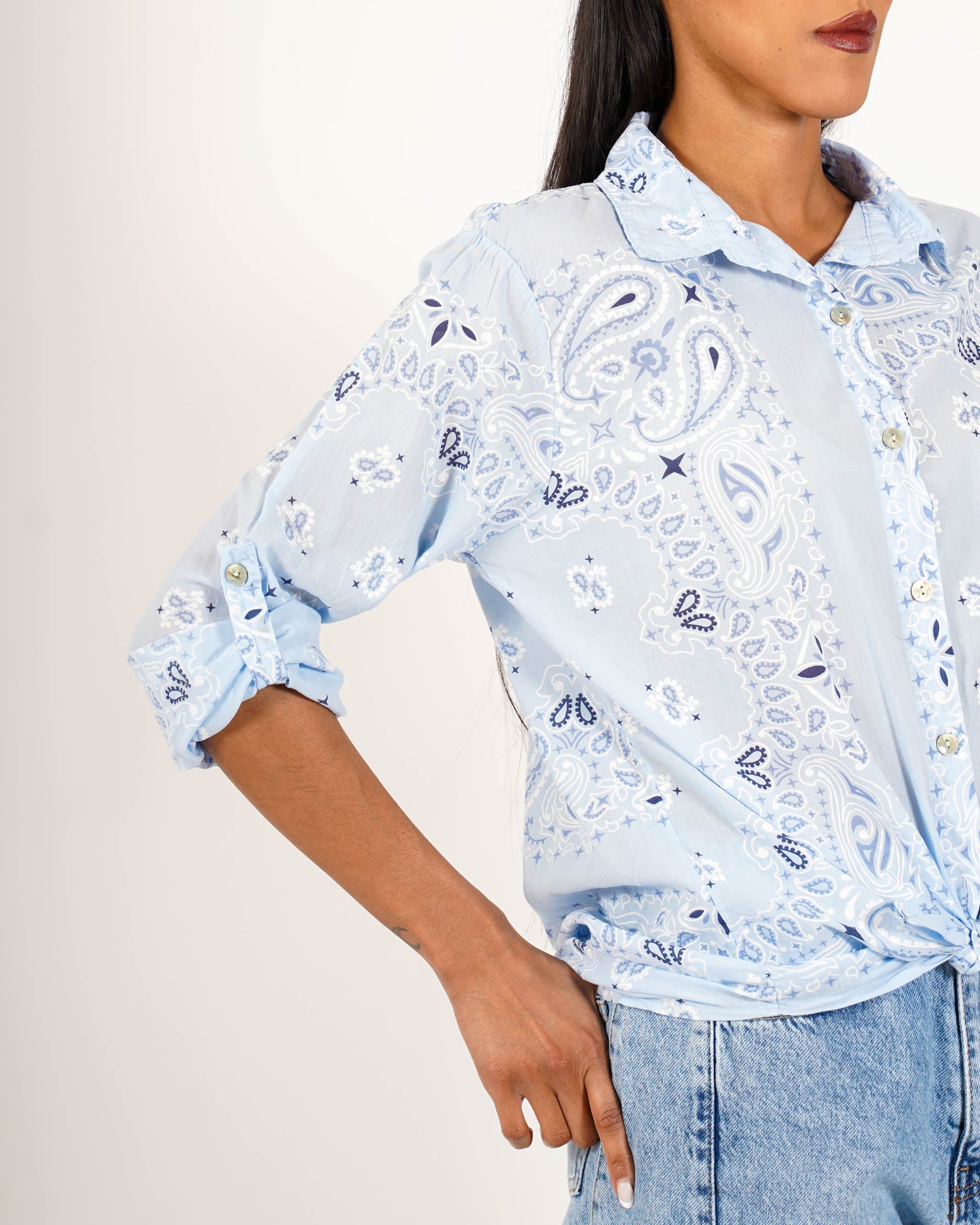 Camicia stampata con risvolto su manica in cotone - Nuciari
