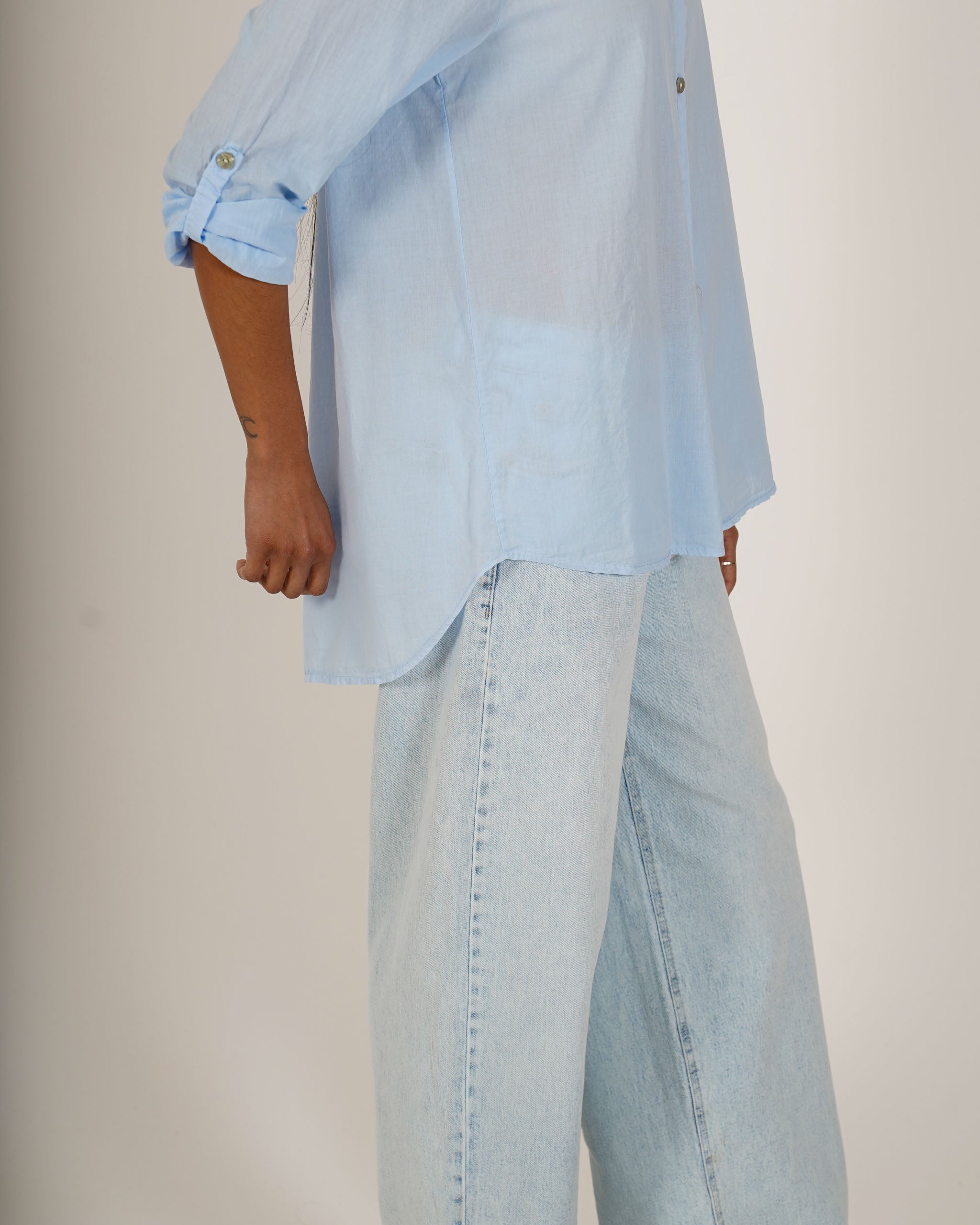 Camicia con risvolto su manica in cotone - Nuciari
