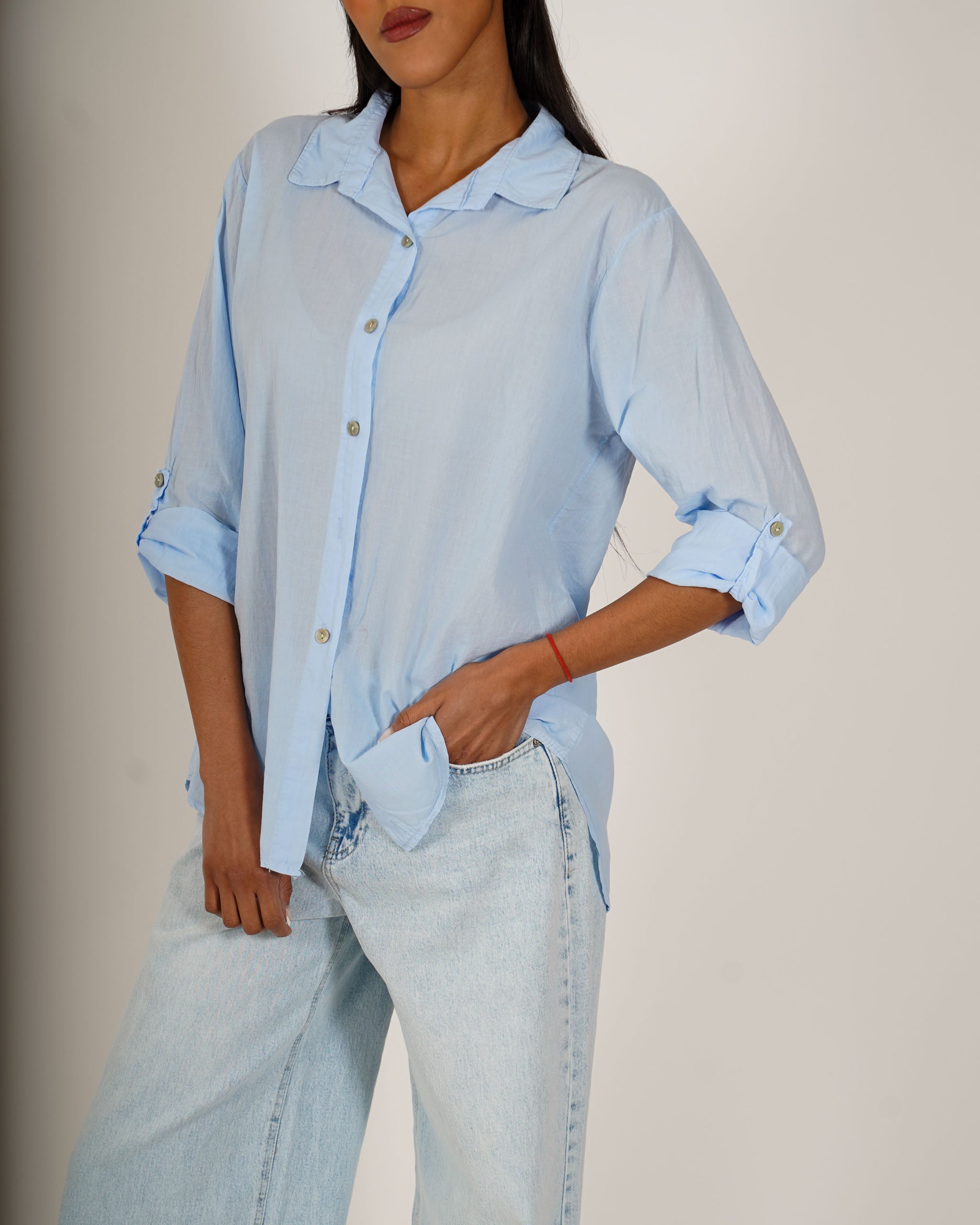 Camicia con risvolto su manica in cotone - Nuciari