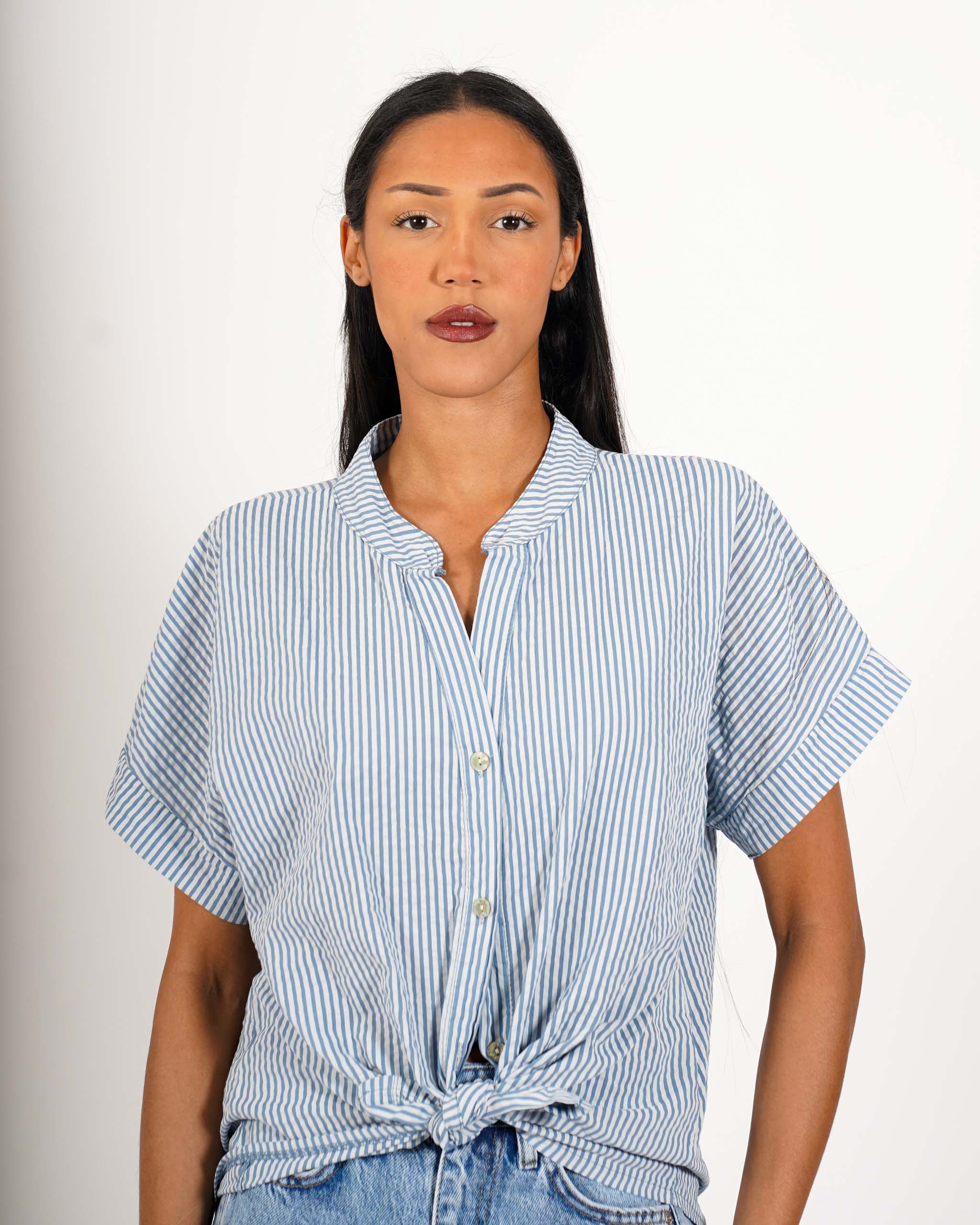 Camicia rigata mezza manica e nodo frontale - Adriana
