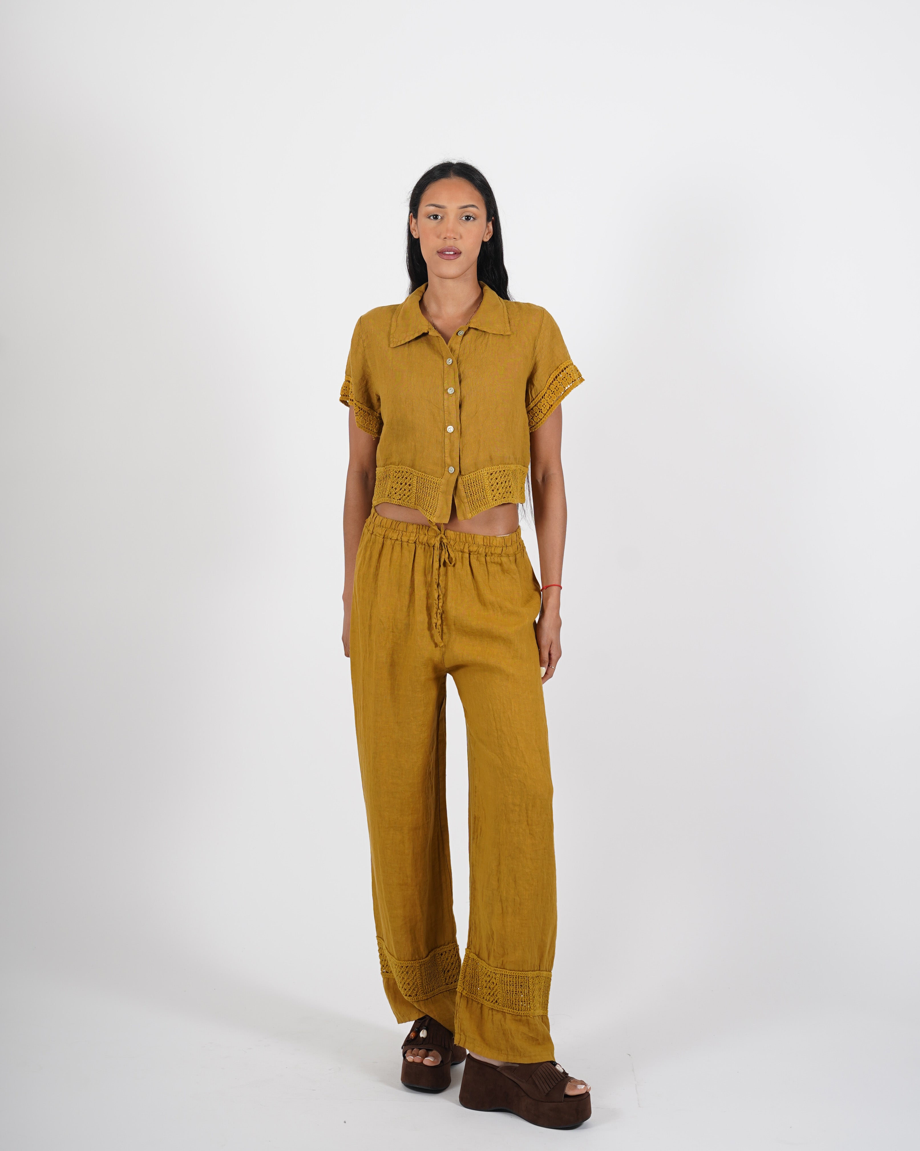 Camicia cropped con ricamo in lino - Abusiva