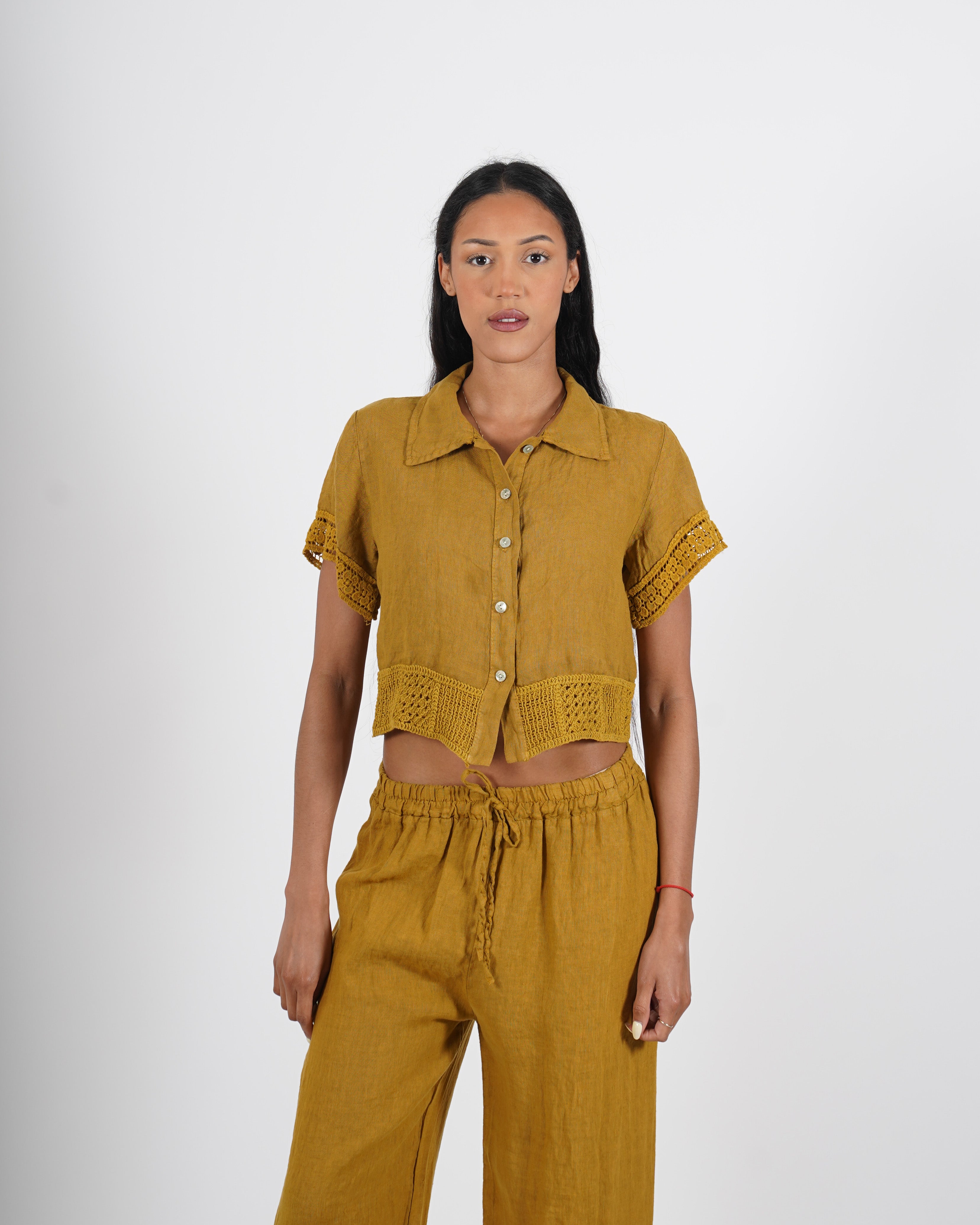 Camicia cropped con ricamo in lino - Abusiva