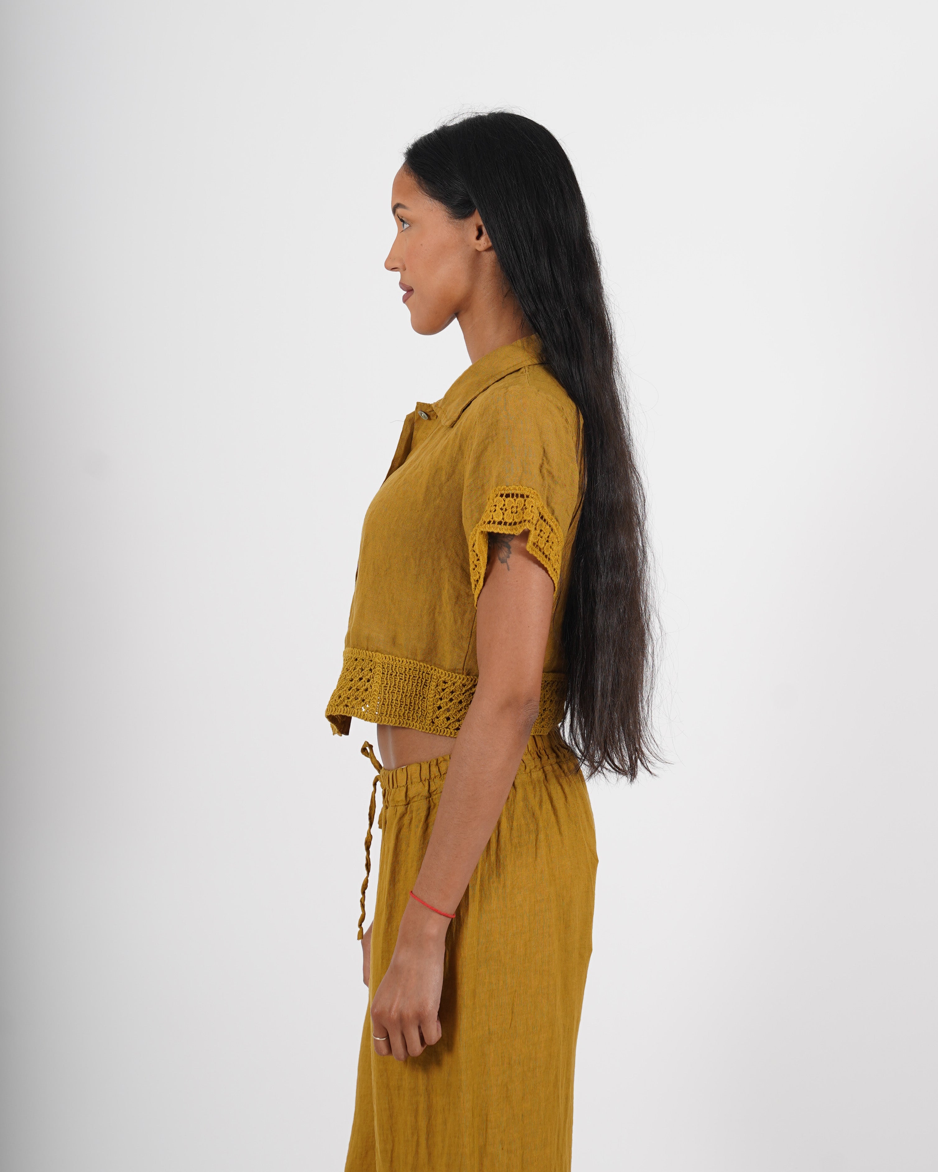 Camicia cropped con ricamo in lino - Abusiva