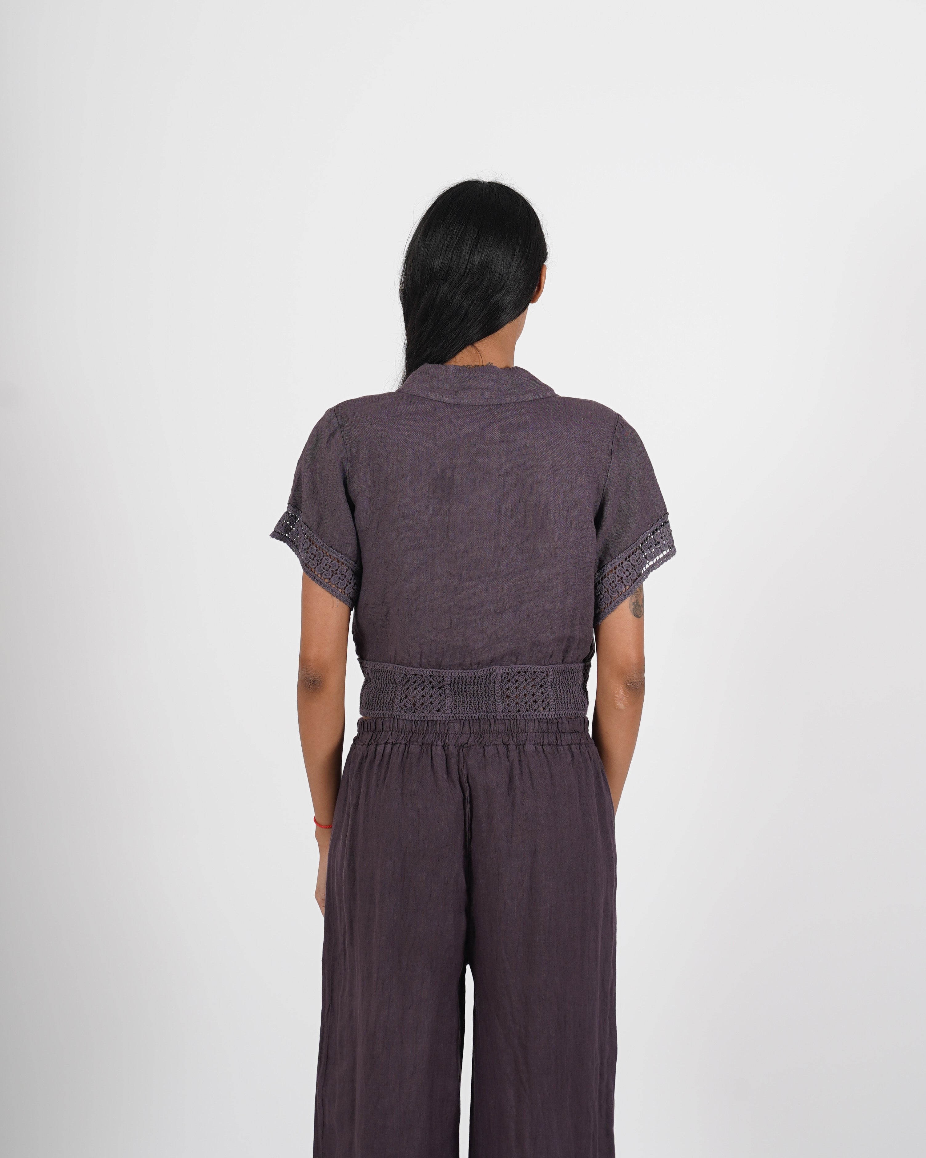 Camicia cropped con ricamo in lino - Abusiva