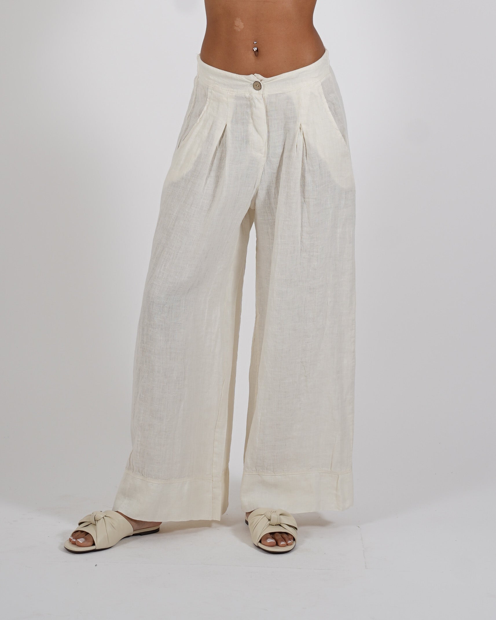 Pantaloni con pence in lino - Sognata