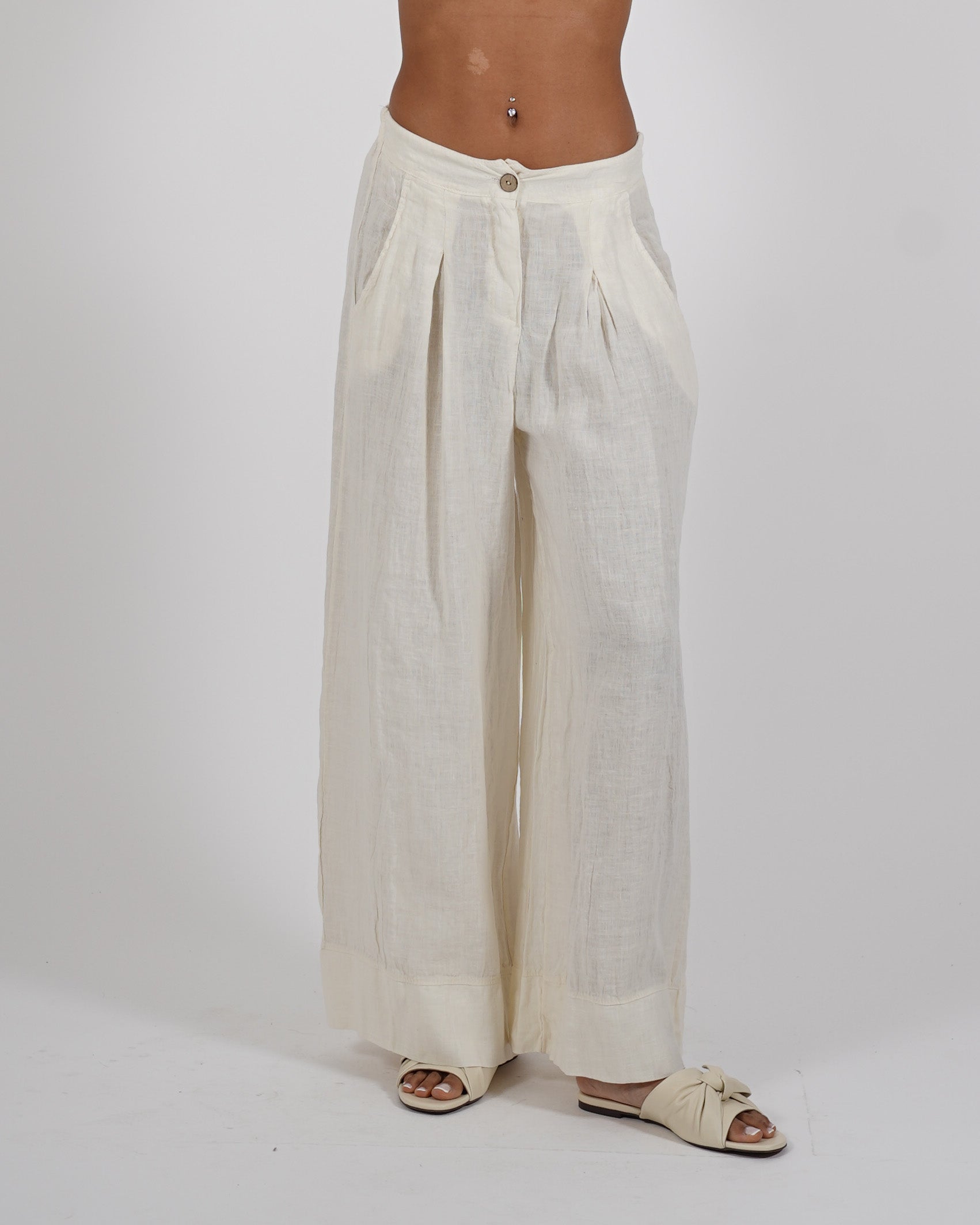 Pantaloni con pence in lino - Sognata