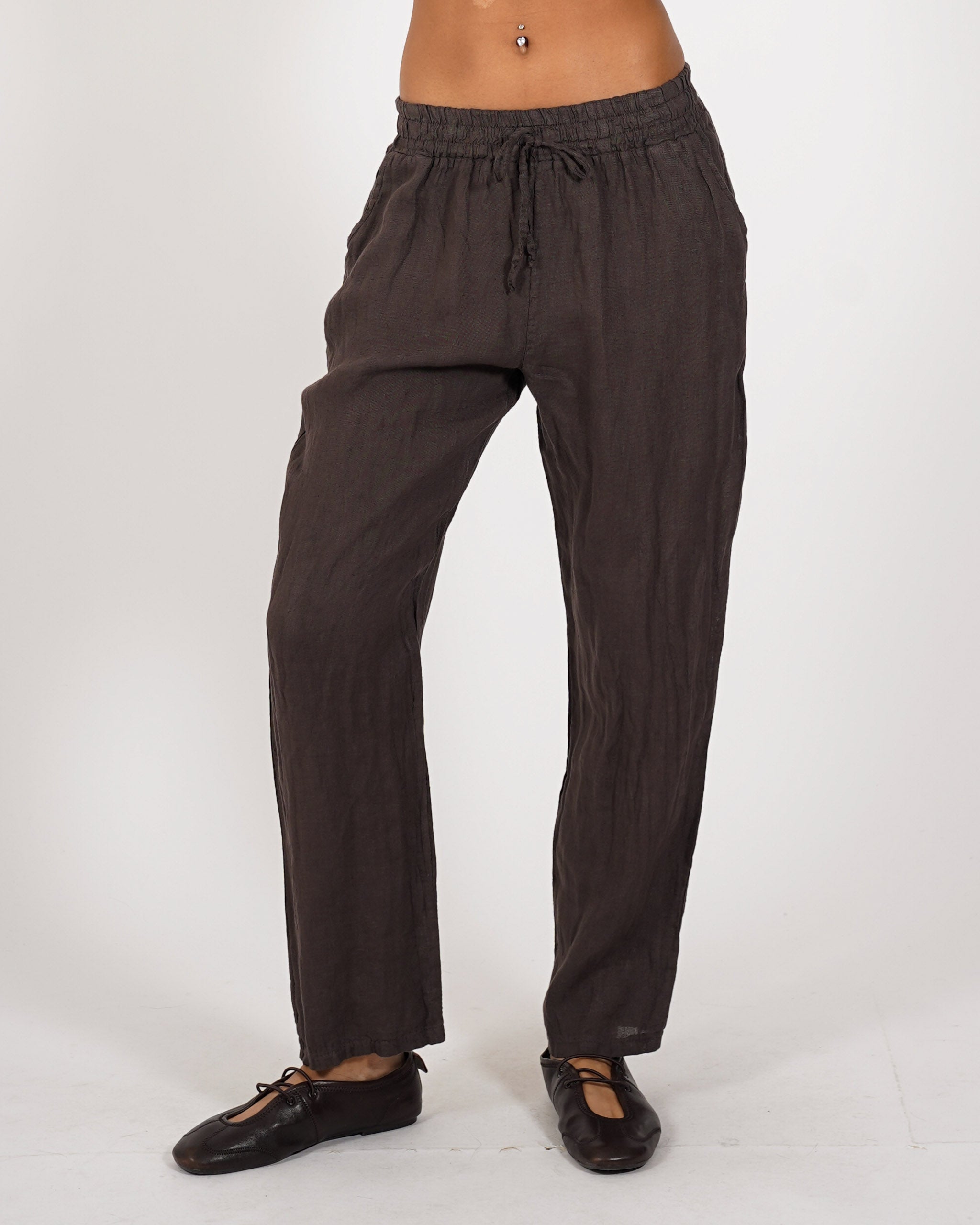 Pantaloni in lino con elastico in vita e coulisse - Diomira