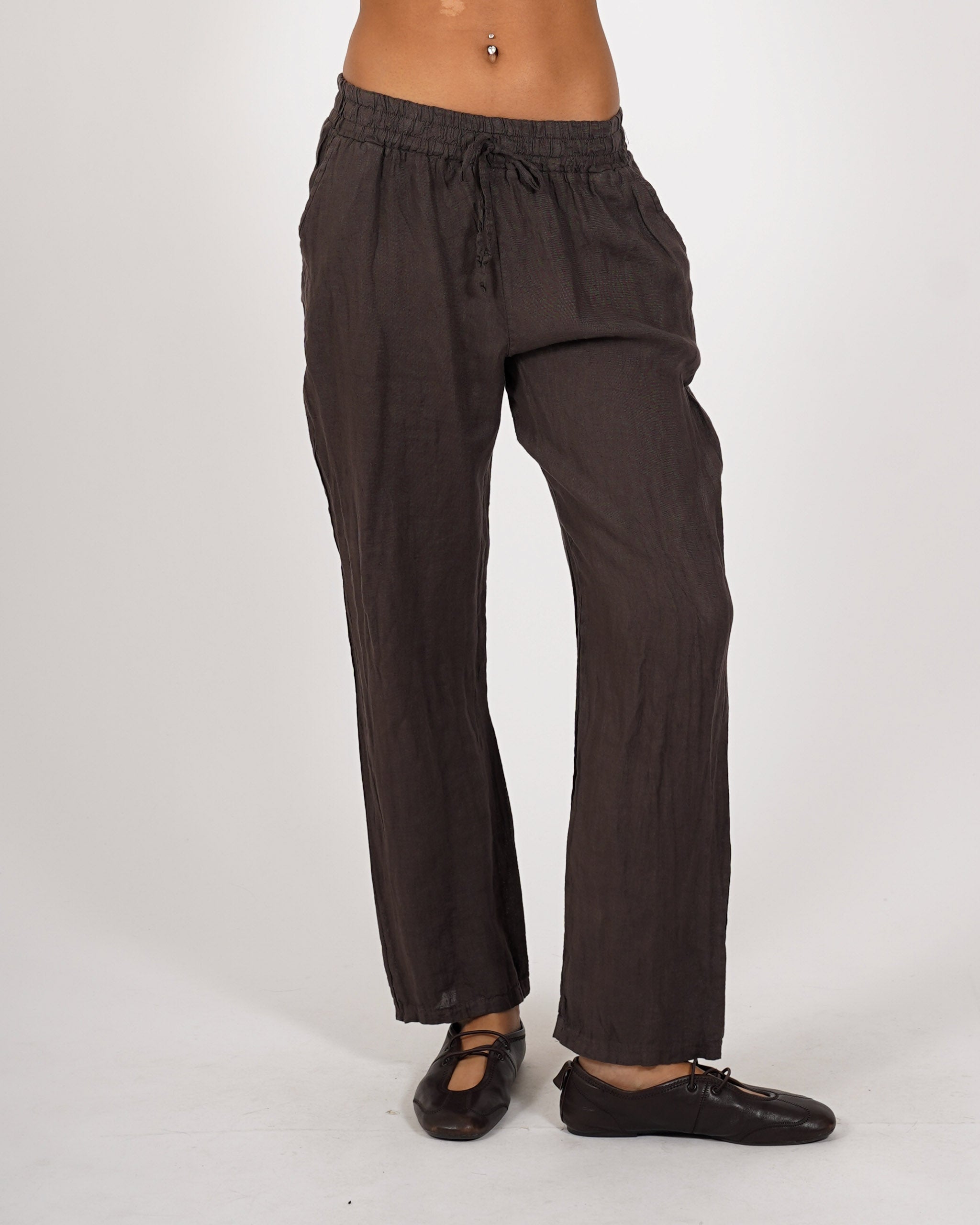 Pantaloni in lino con elastico in vita e coulisse - Diomira