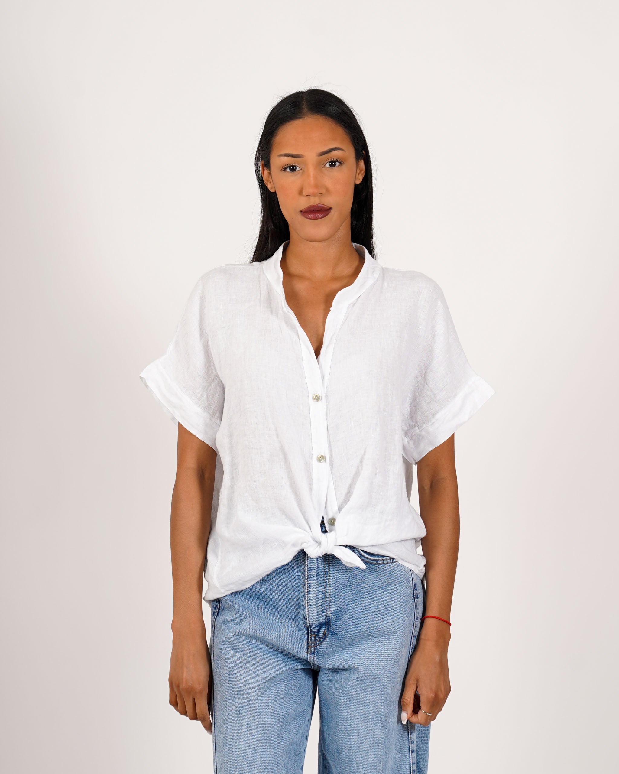 Camicia mezza manica con nodo frontale in lino - Montero