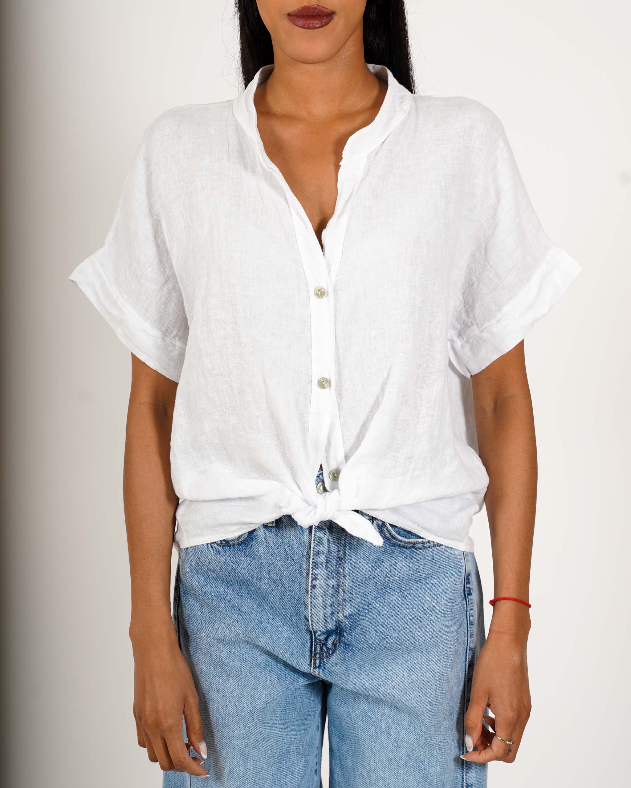Camicia mezza manica con nodo frontale in lino - Montero