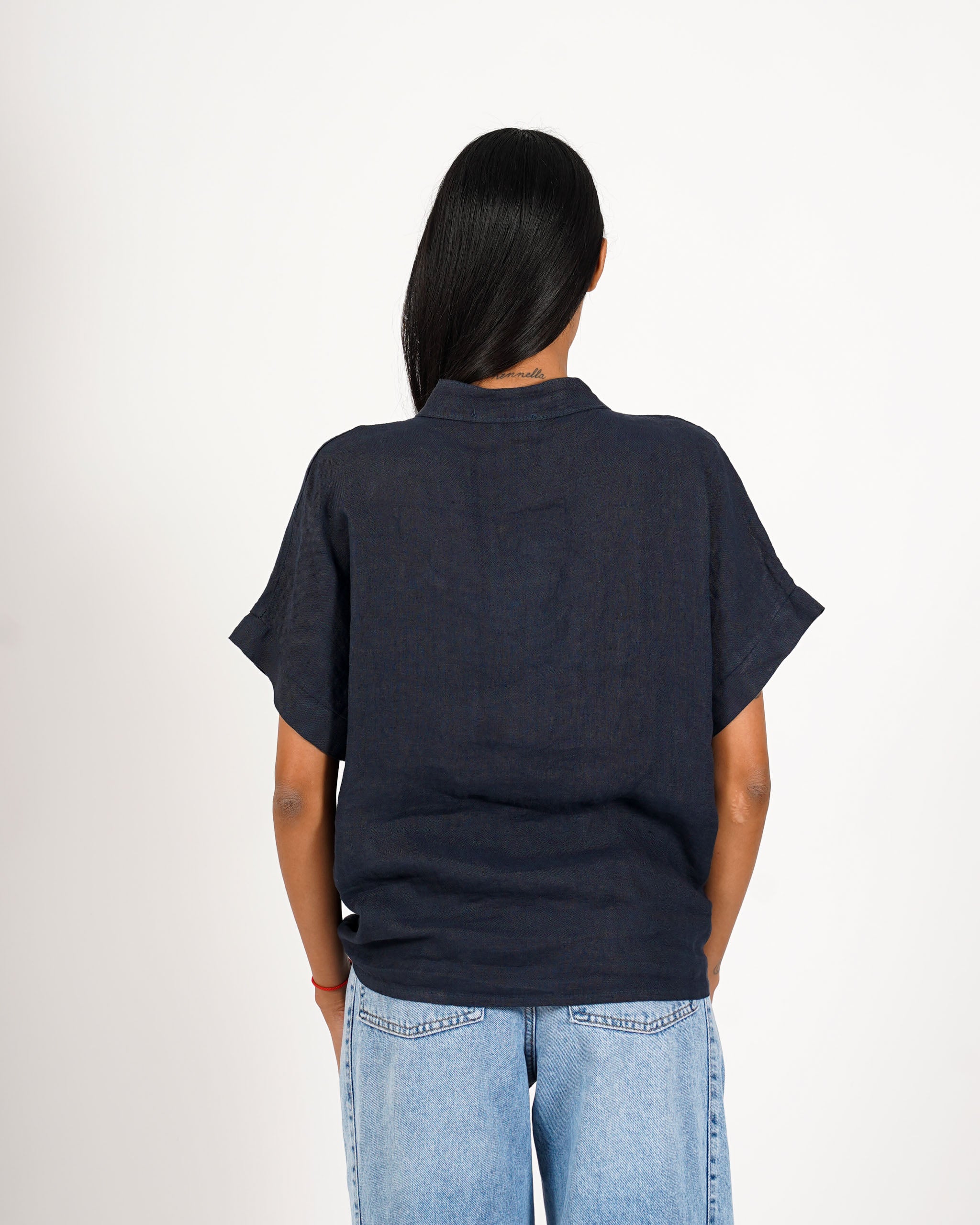 Camicia mezza manica con nodo frontale in lino - Montero
