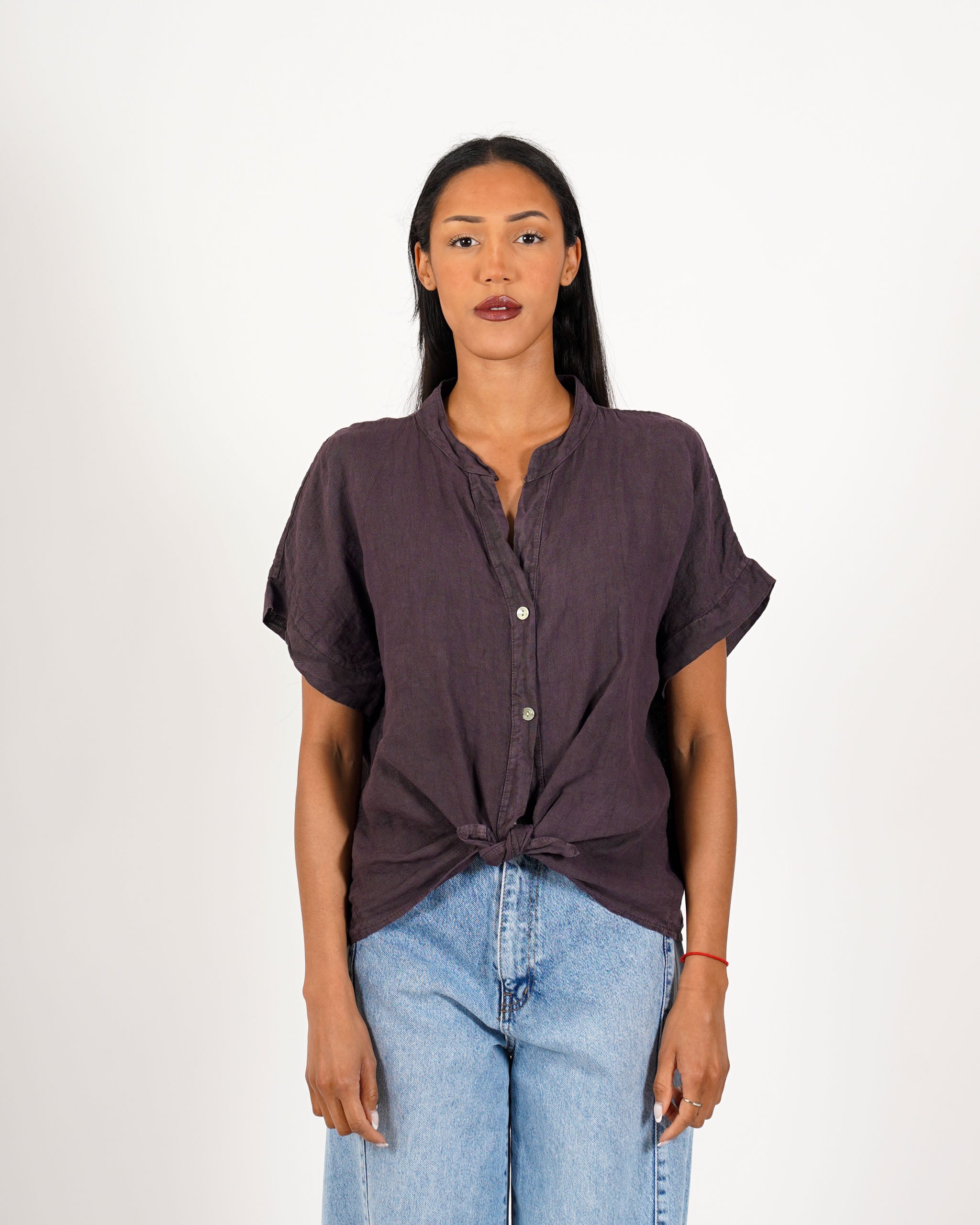 Camicia mezza manica con nodo frontale in lino - Montero