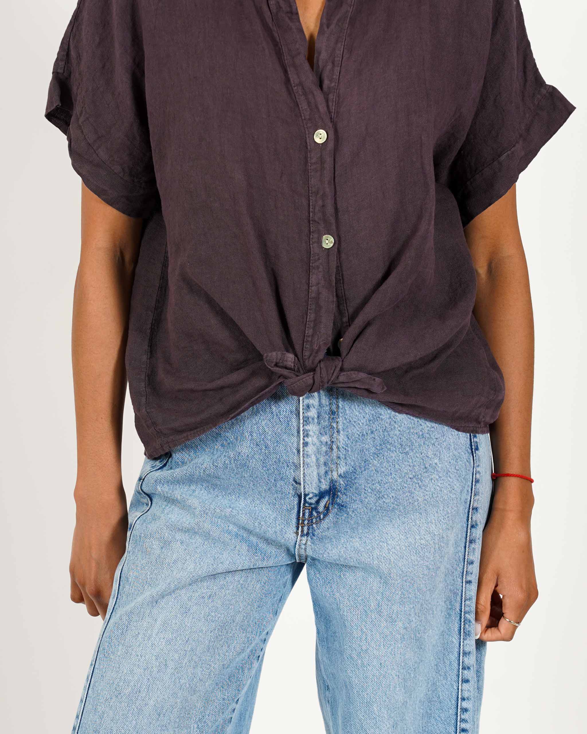 Camicia mezza manica con nodo frontale in lino - Montero
