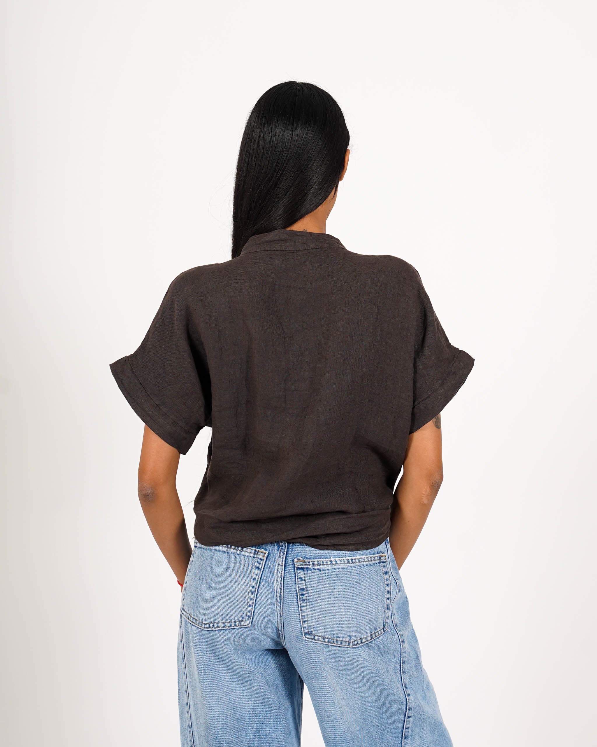 Camicia mezza manica con nodo frontale in lino - Montero