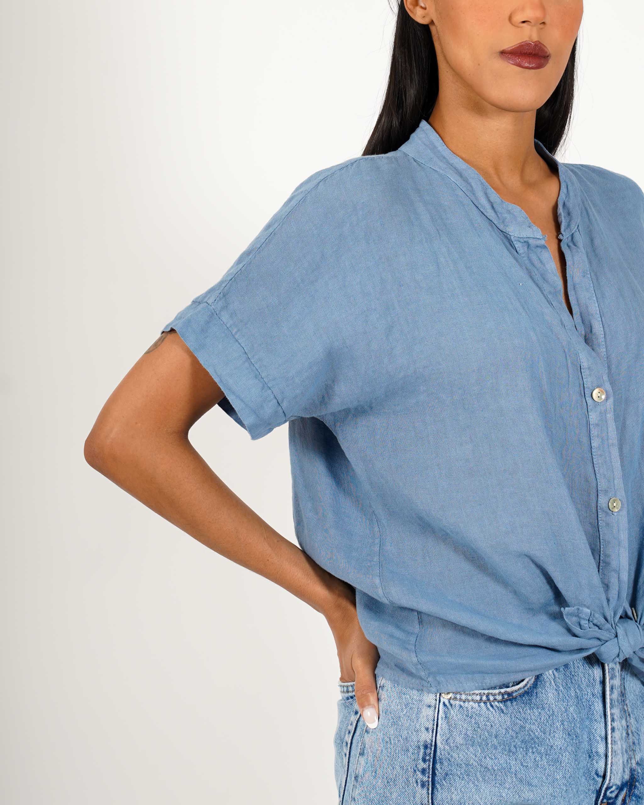 Camicia mezza manica con nodo frontale in lino - Montero