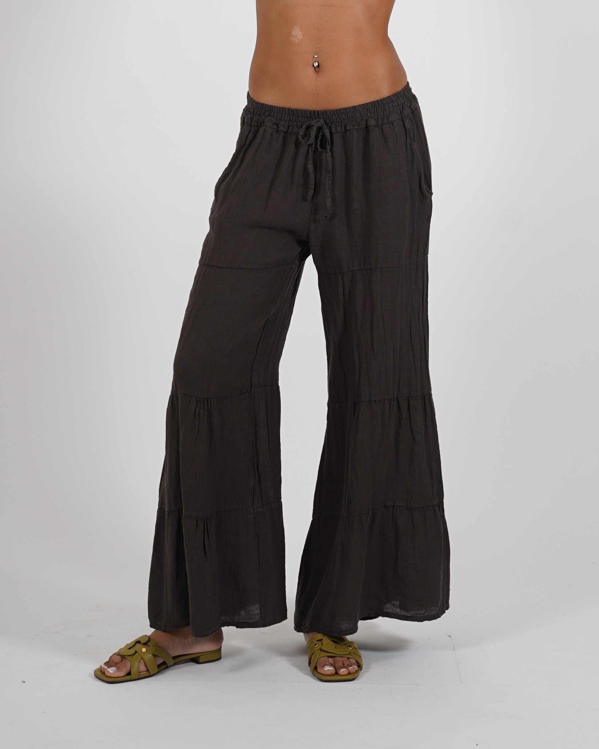 Pantaloni con coulisse tasche in lino - Josie
