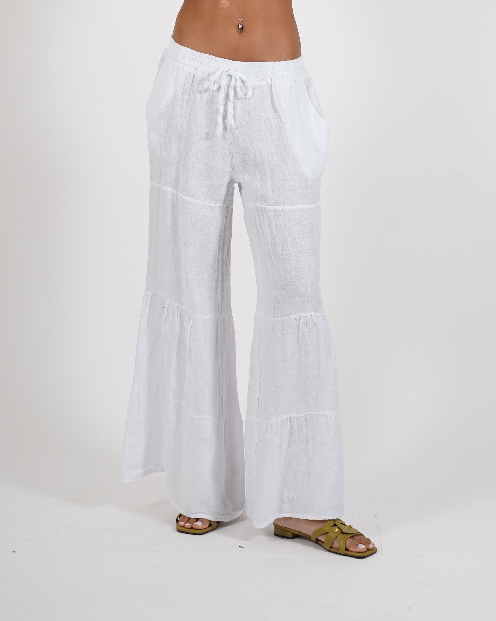 Pantaloni con coulisse tasche in lino - Josie