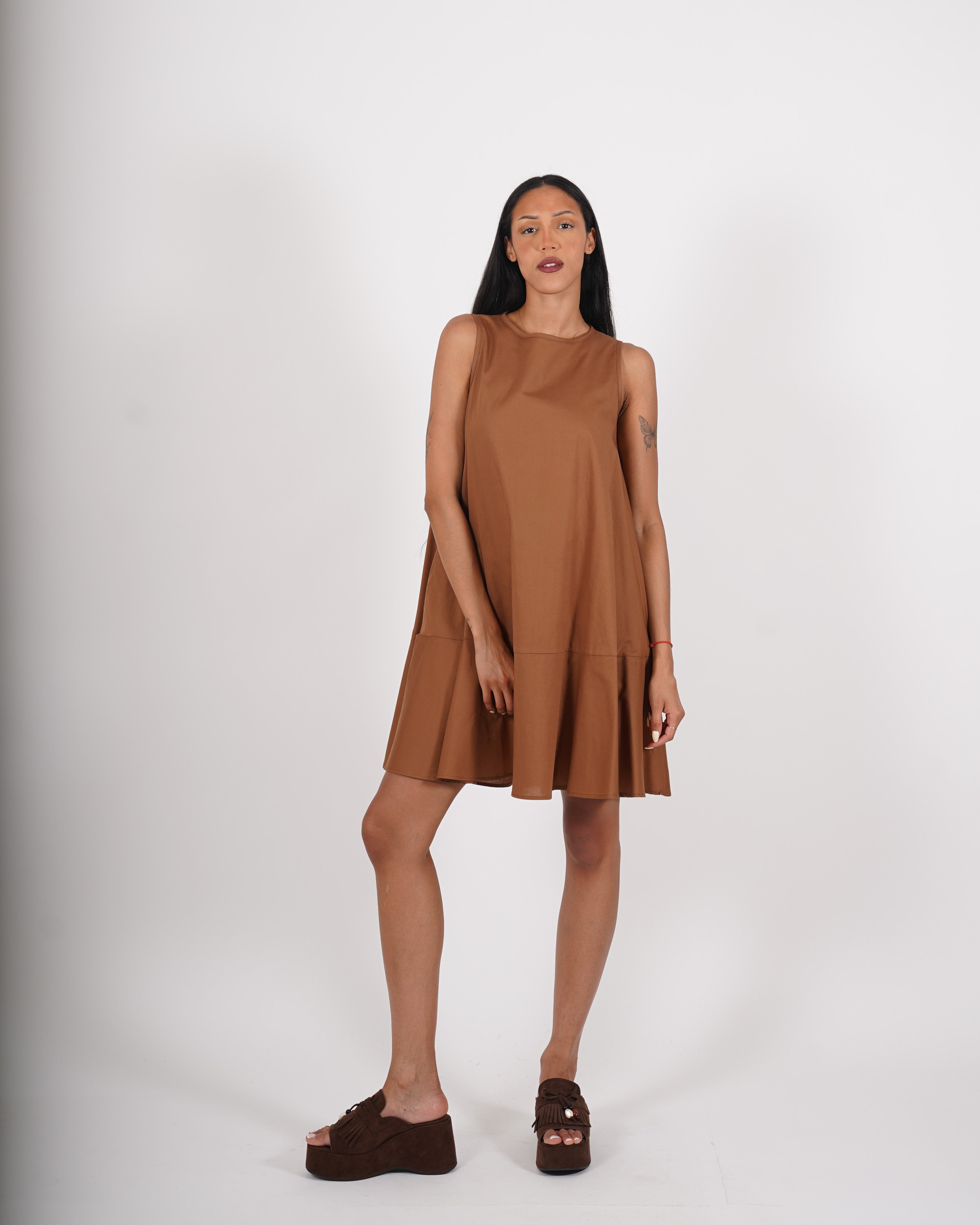 Abito smanicato con scollo a barca in cotone - Odalisca