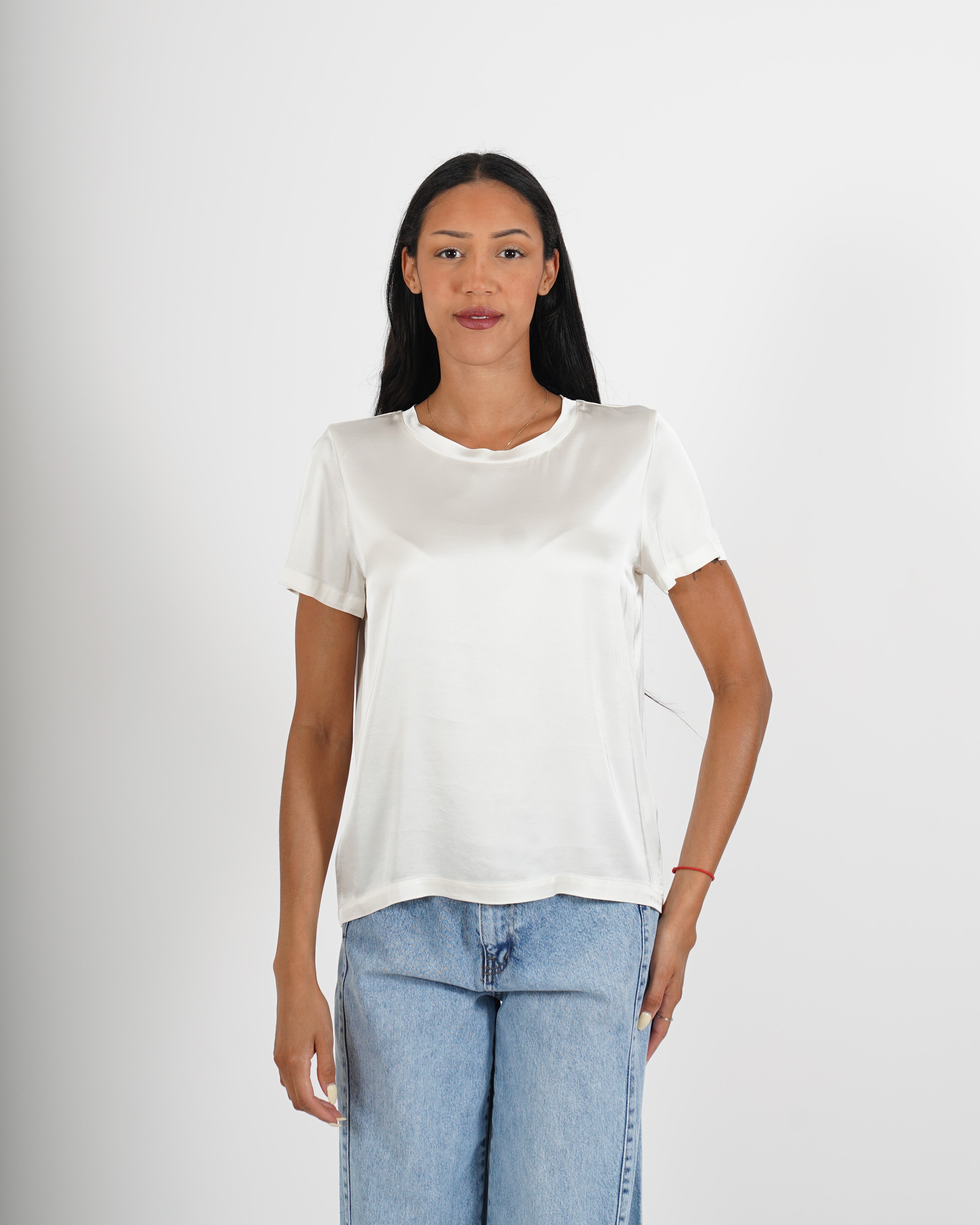 Blusa girocollo mezza manica in raso - Rewill
