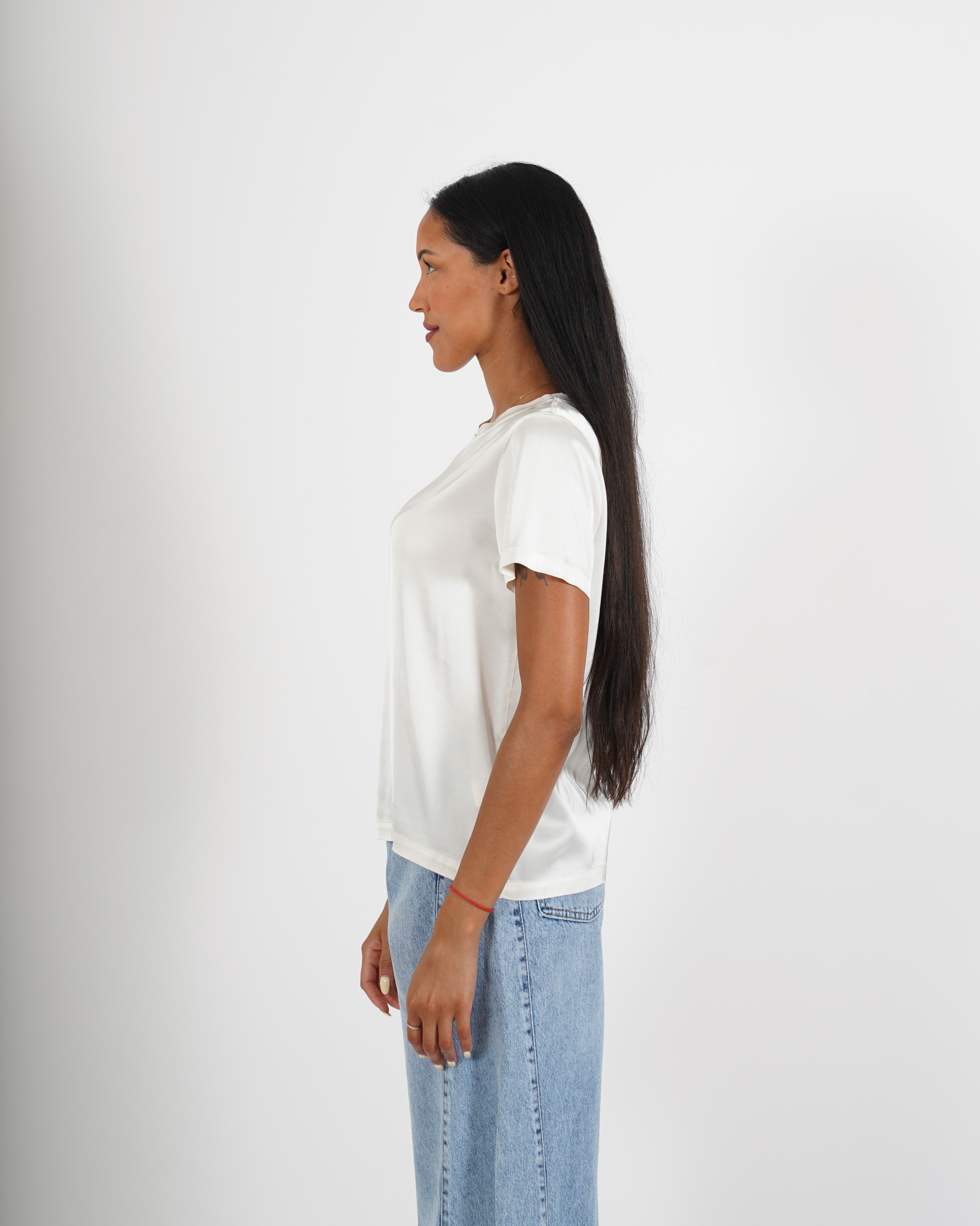 Blusa girocollo mezza manica in raso - Rewill