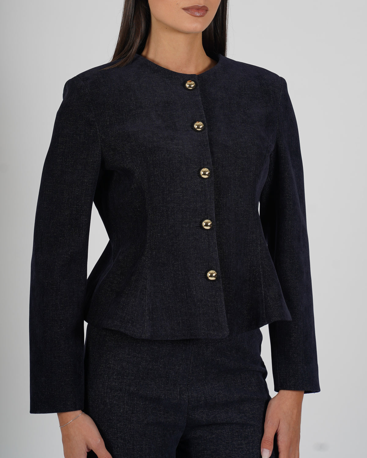 Giacca monopetto con peplum in mano velluto liscio - Leopolda