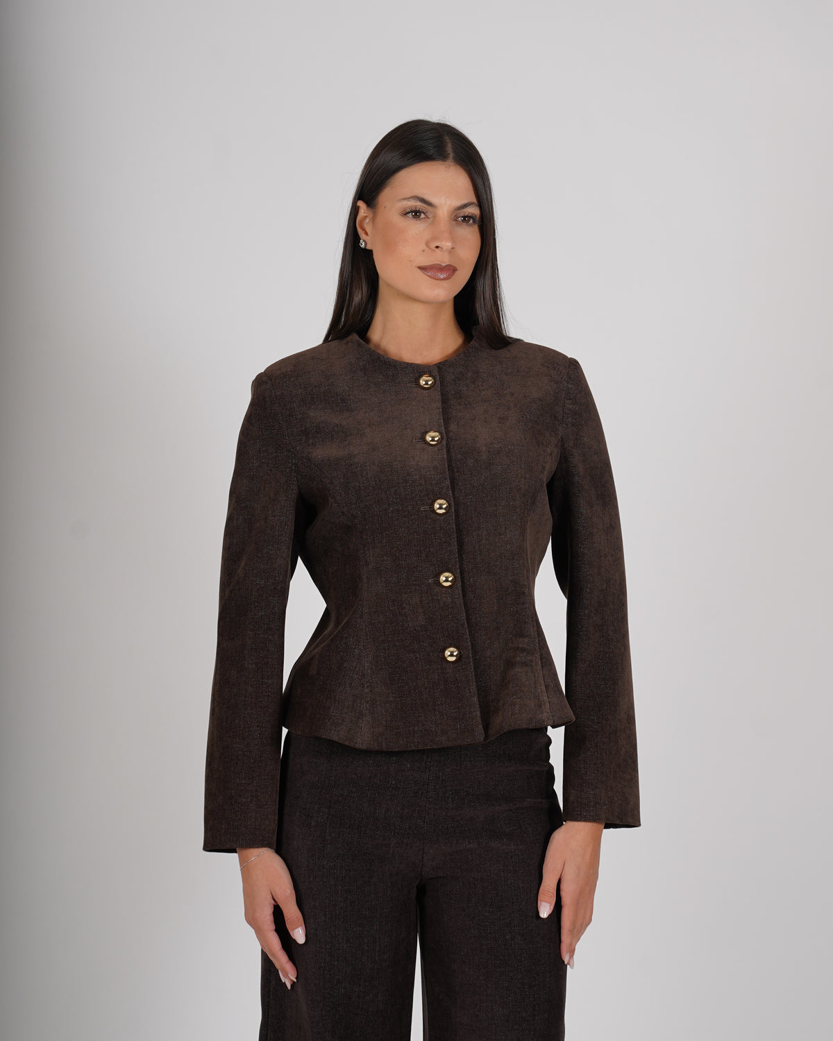 Giacca monopetto con peplum in mano velluto liscio - Leopolda