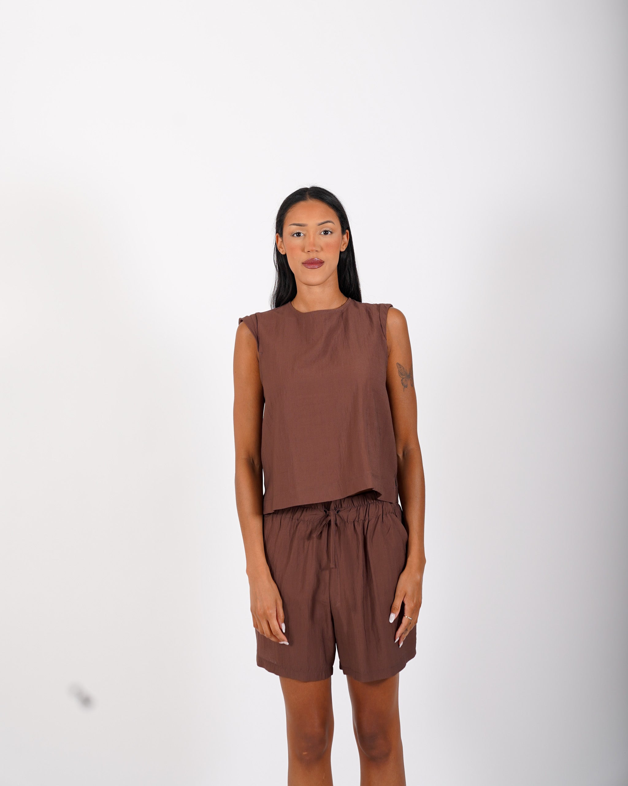 Blusa cropped in tessuto stropicciato - Lindsay