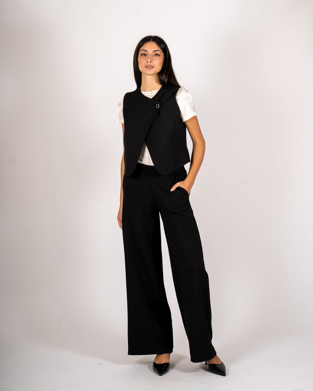 Gilet kimono cropped in frescolana - Balogan