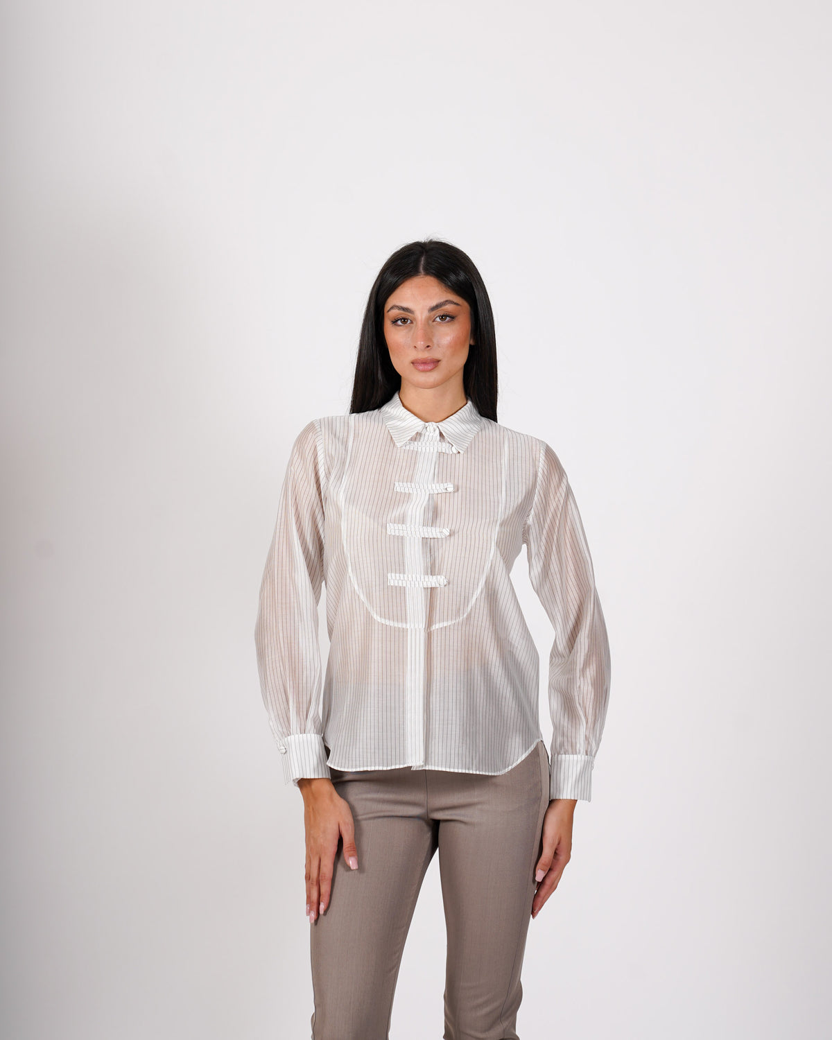 Camicia rigata con bottoni frontale - Ginnaria