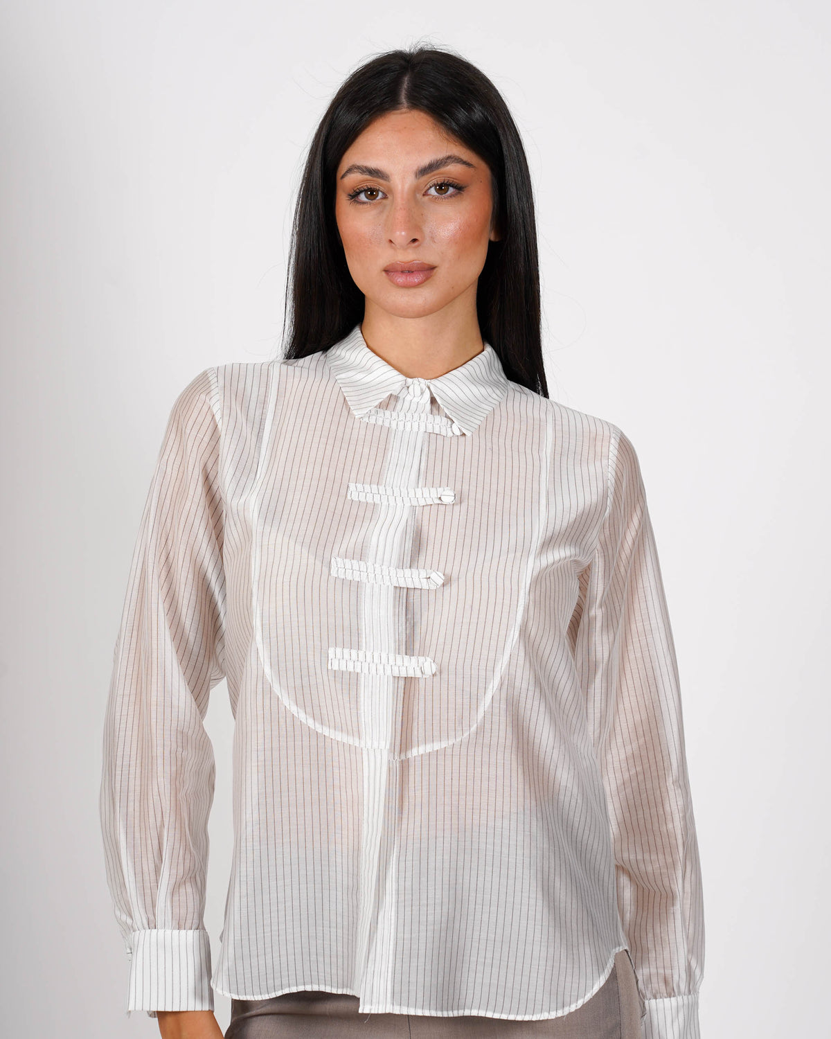 Camicia rigata con bottoni frontale - Ginnaria