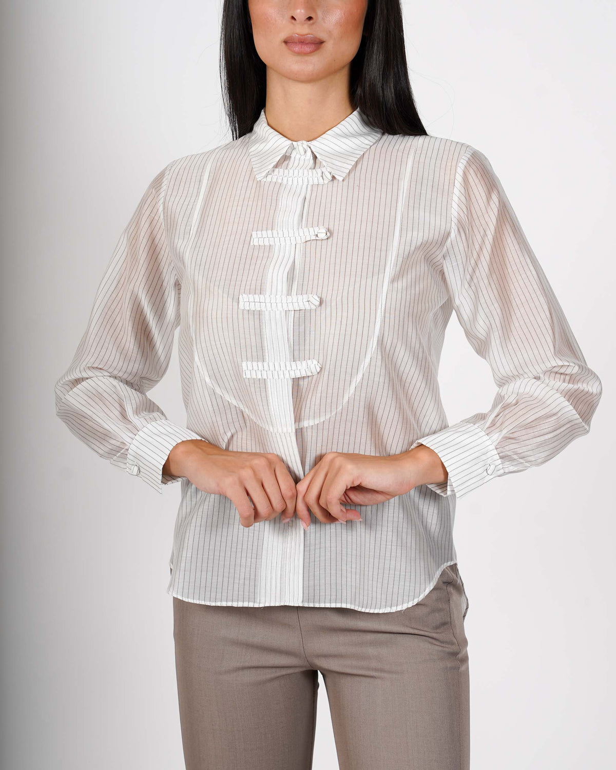 Camicia rigata con bottoni frontale - Ginnaria