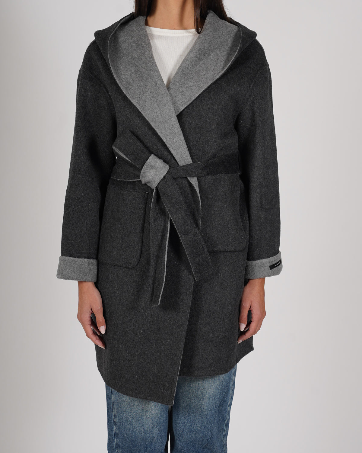 Cappotto bicolor con cintura in double di lana - Tobago