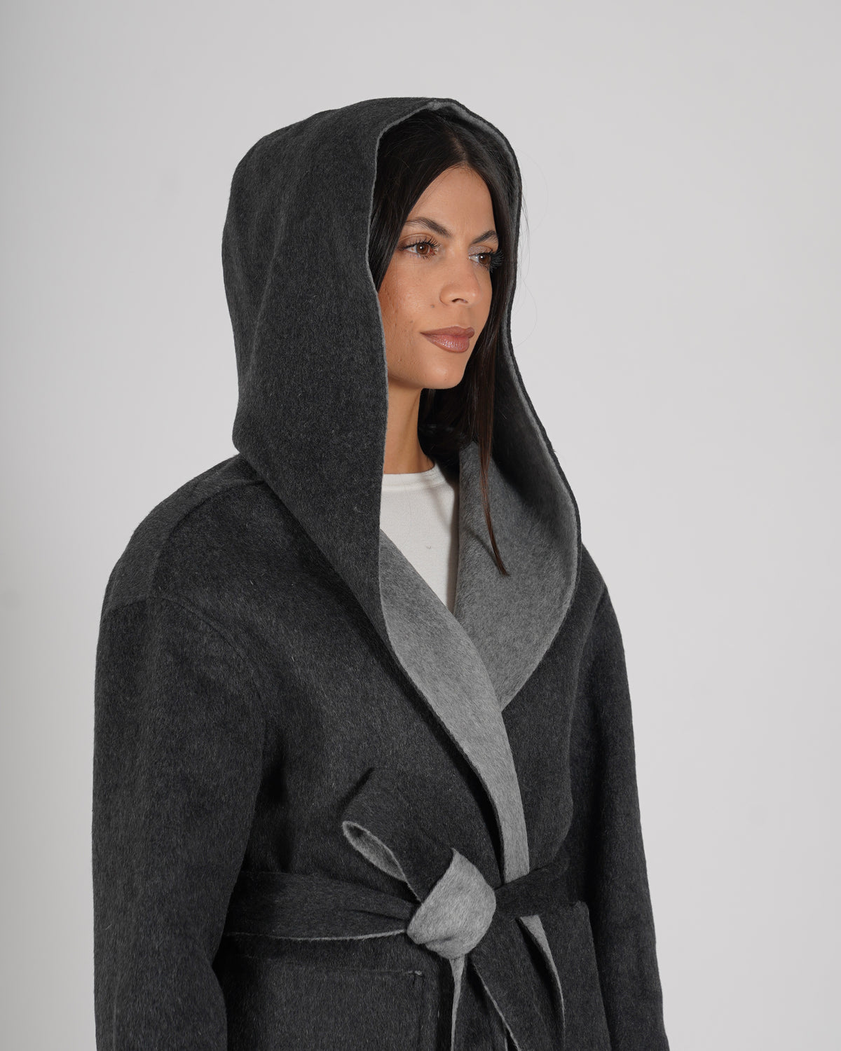 Cappotto bicolor con cintura in double di lana - Tobago