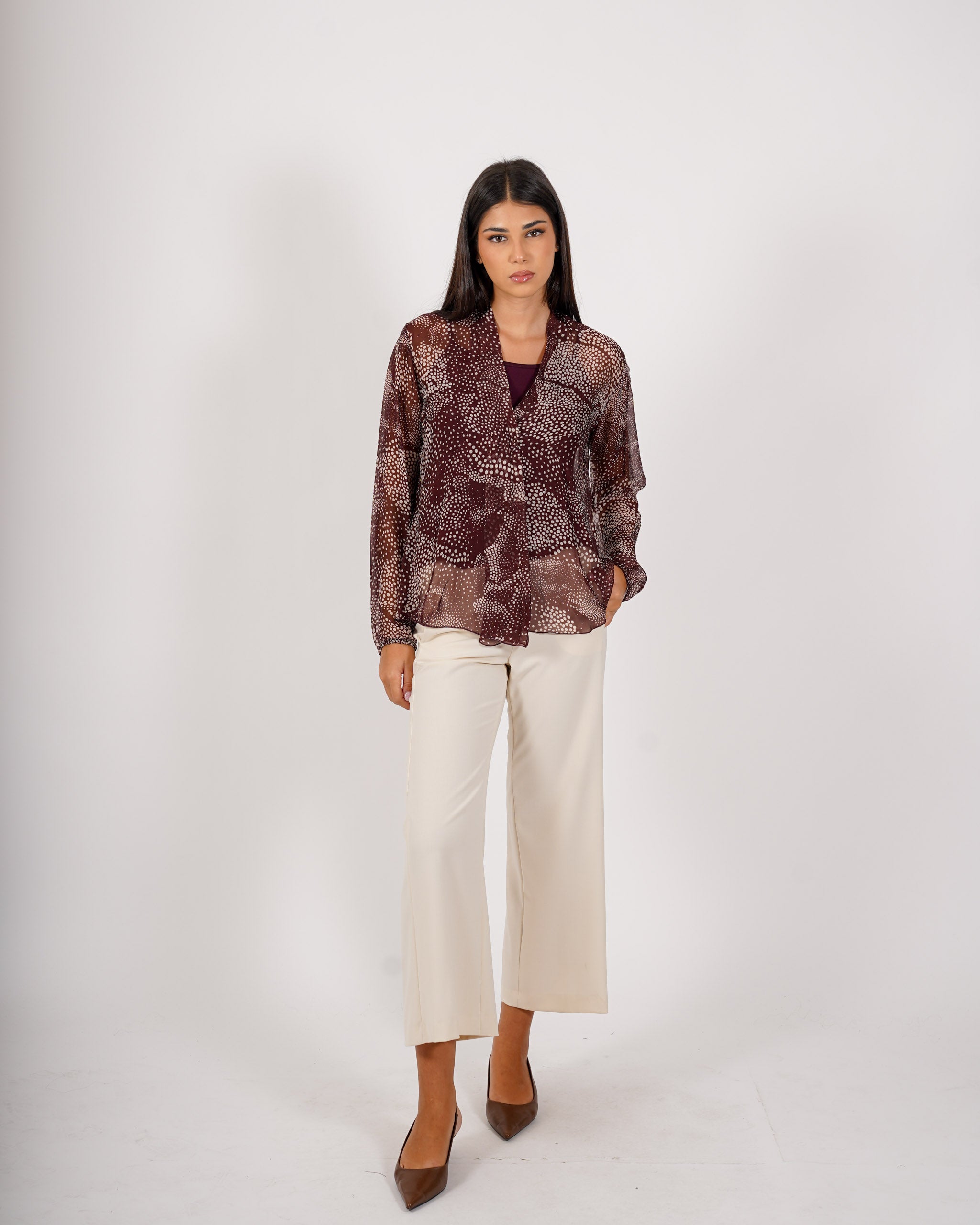 Blusa scollo a V in chiffon di seta - Neon