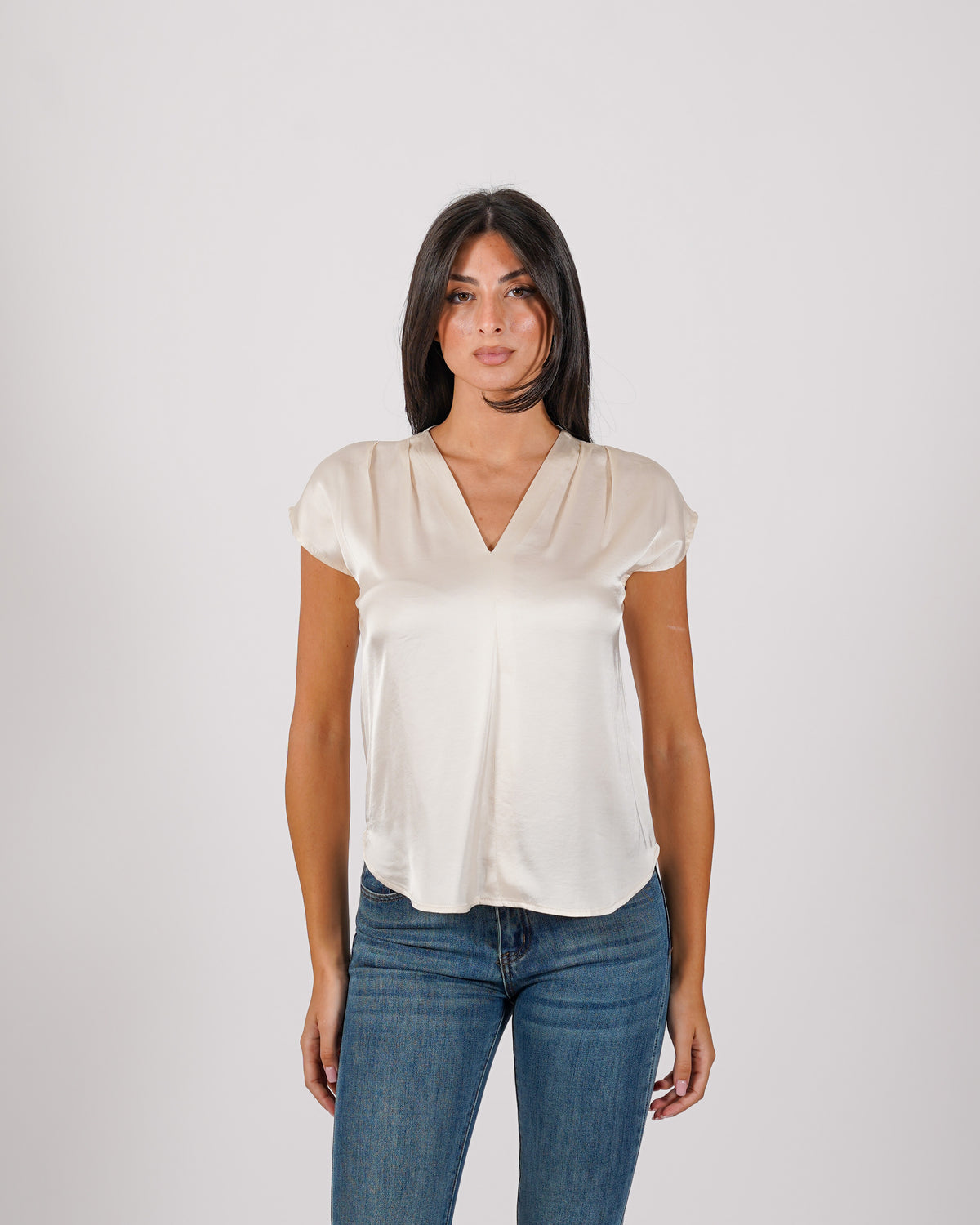 Blusa scollo a v in mano raso - Lubiana