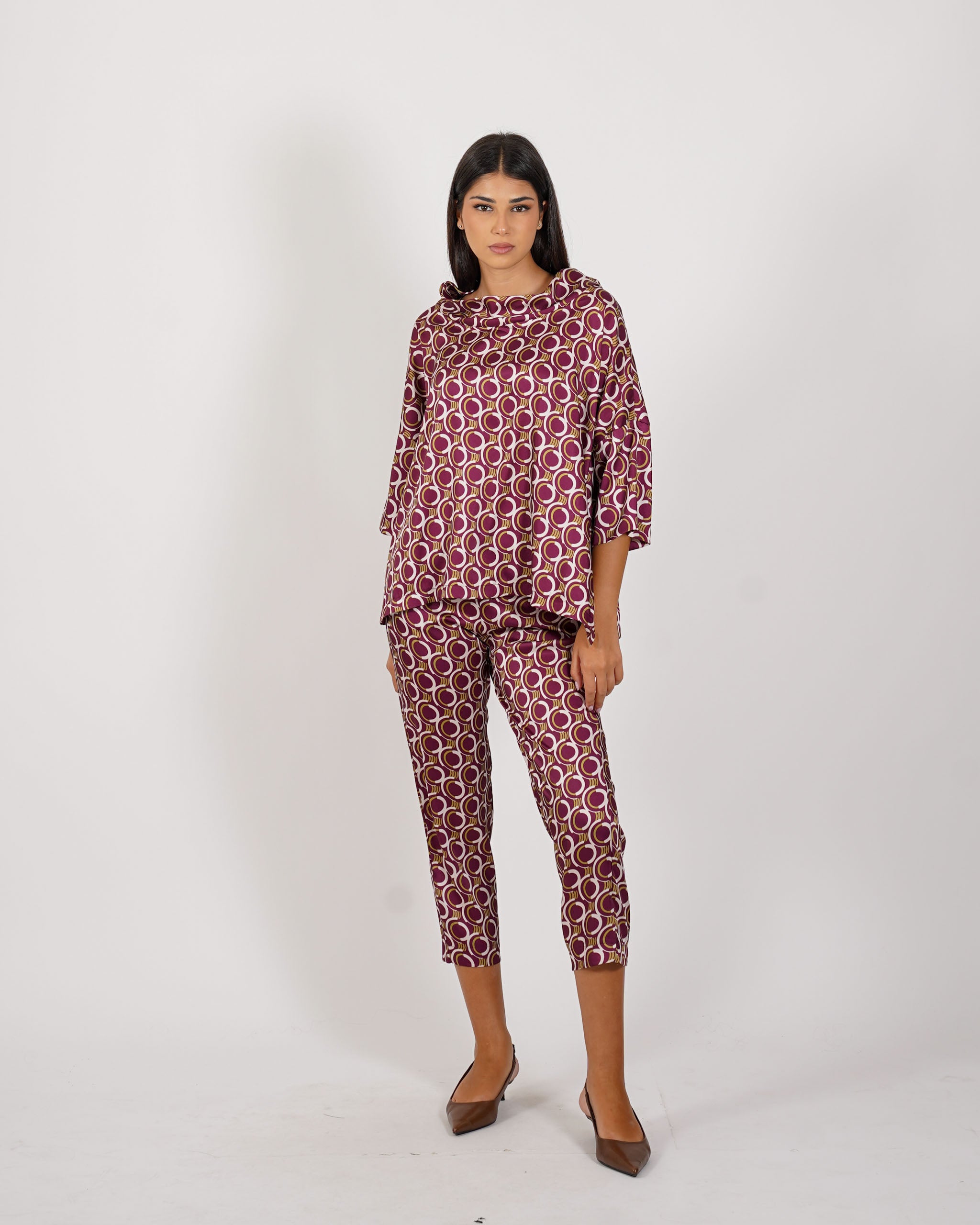 Pantaloni slim fit con elastico in tessuto fluido - Arabia