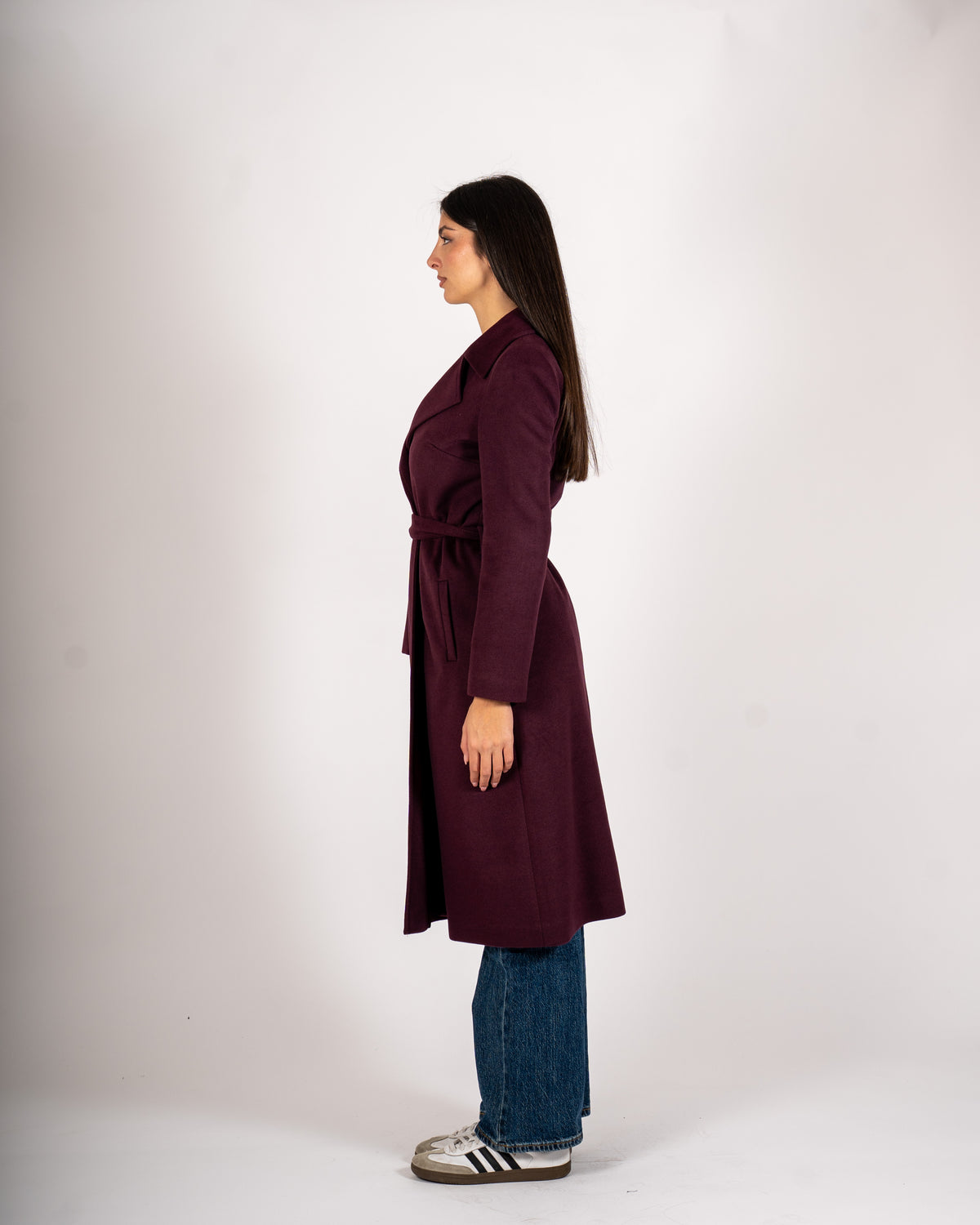 Cappotto lungo con cintura rimovibile, tasche a filo e spalla costruita - Alfa