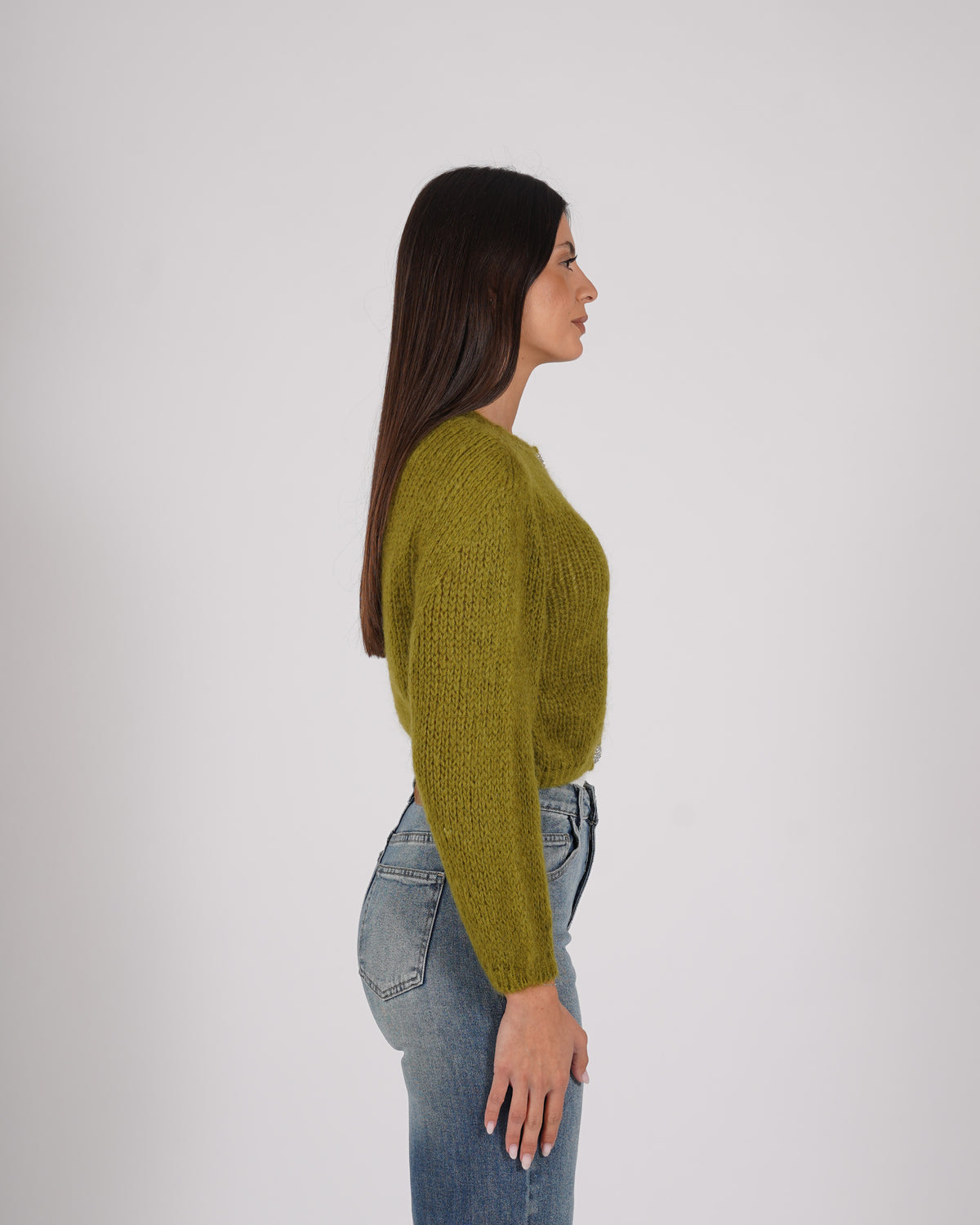 Cardigan con bottone gioiello in lana mohair - Shade