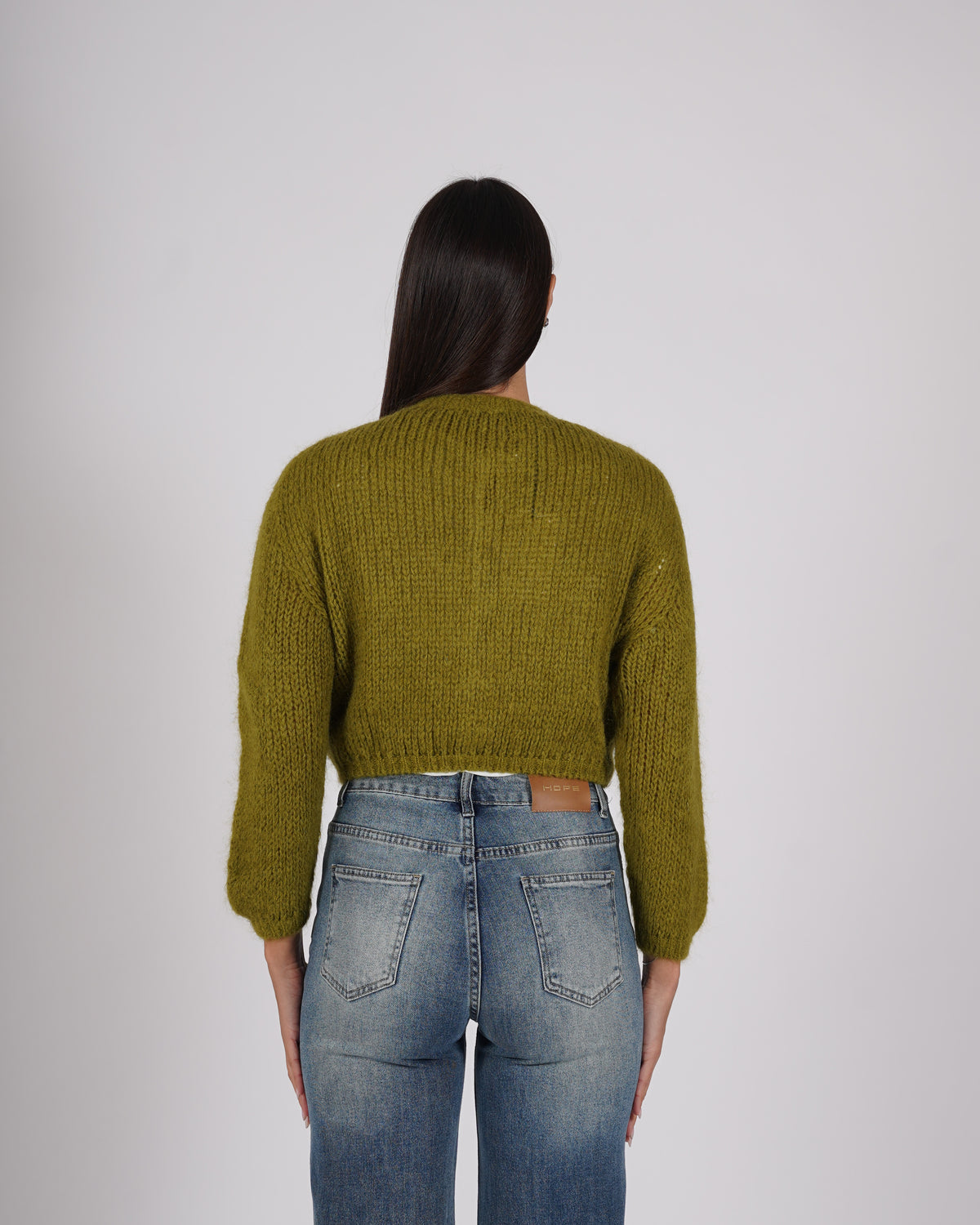 Cardigan con bottone gioiello in lana mohair - Shade