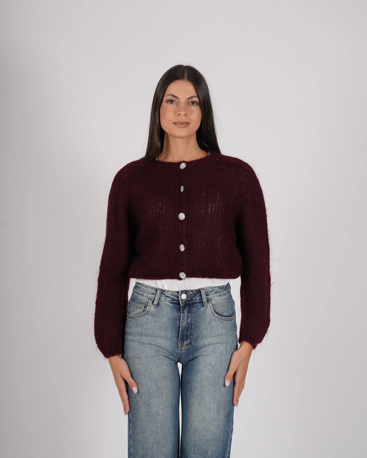 Cardigan con bottone gioiello in lana mohair - Shade