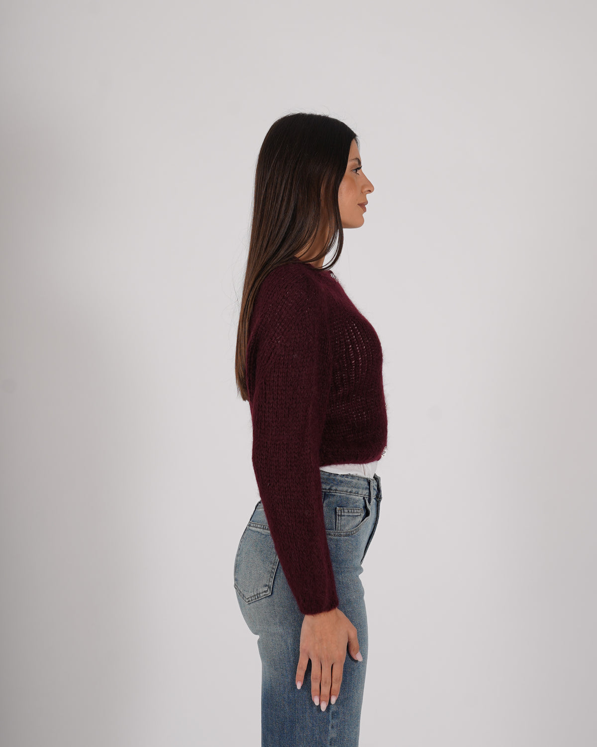Cardigan con bottone gioiello in lana mohair - Shade