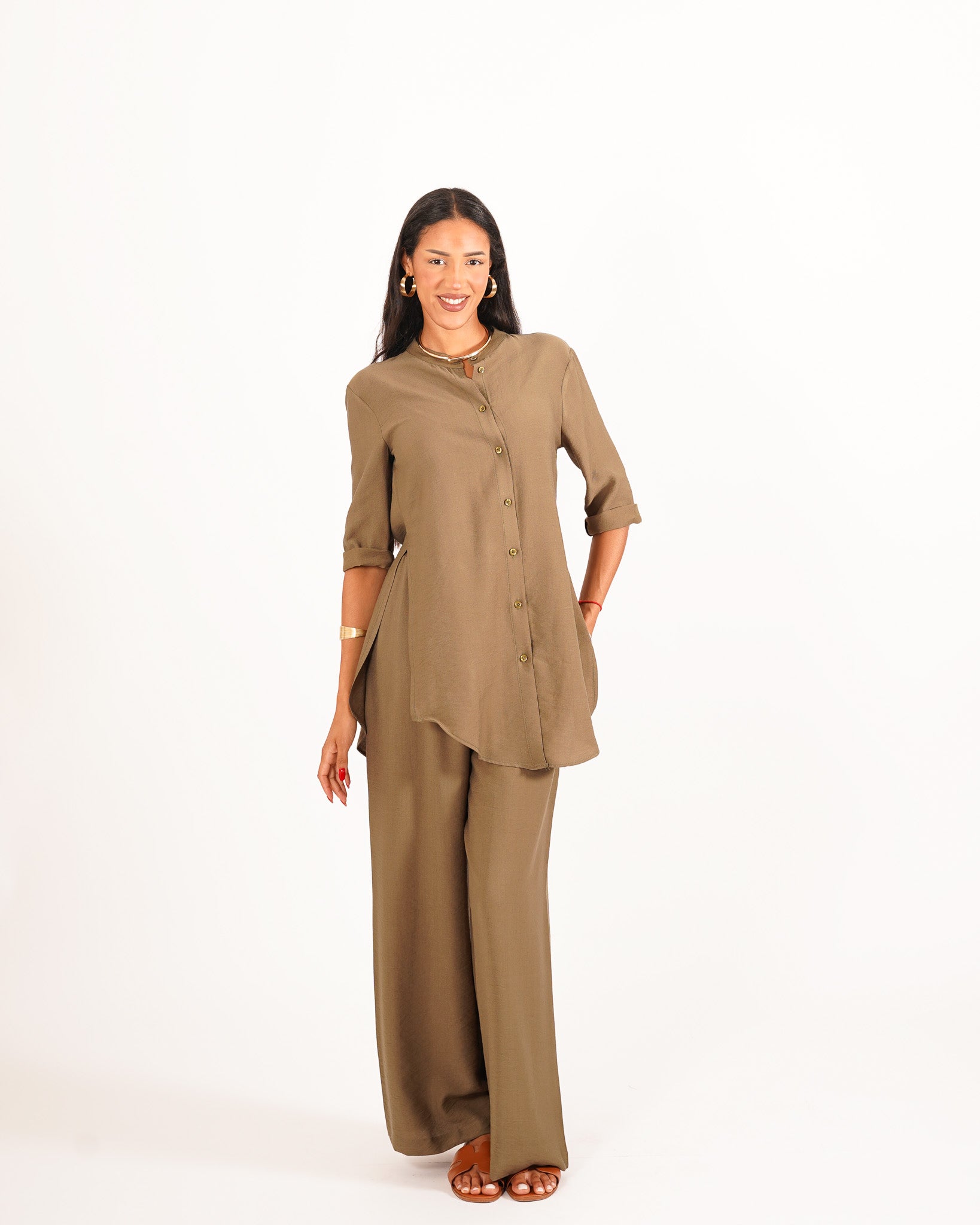 Coordinato camicia over con spacchi laterali e pantaloni fluidi - Masseria