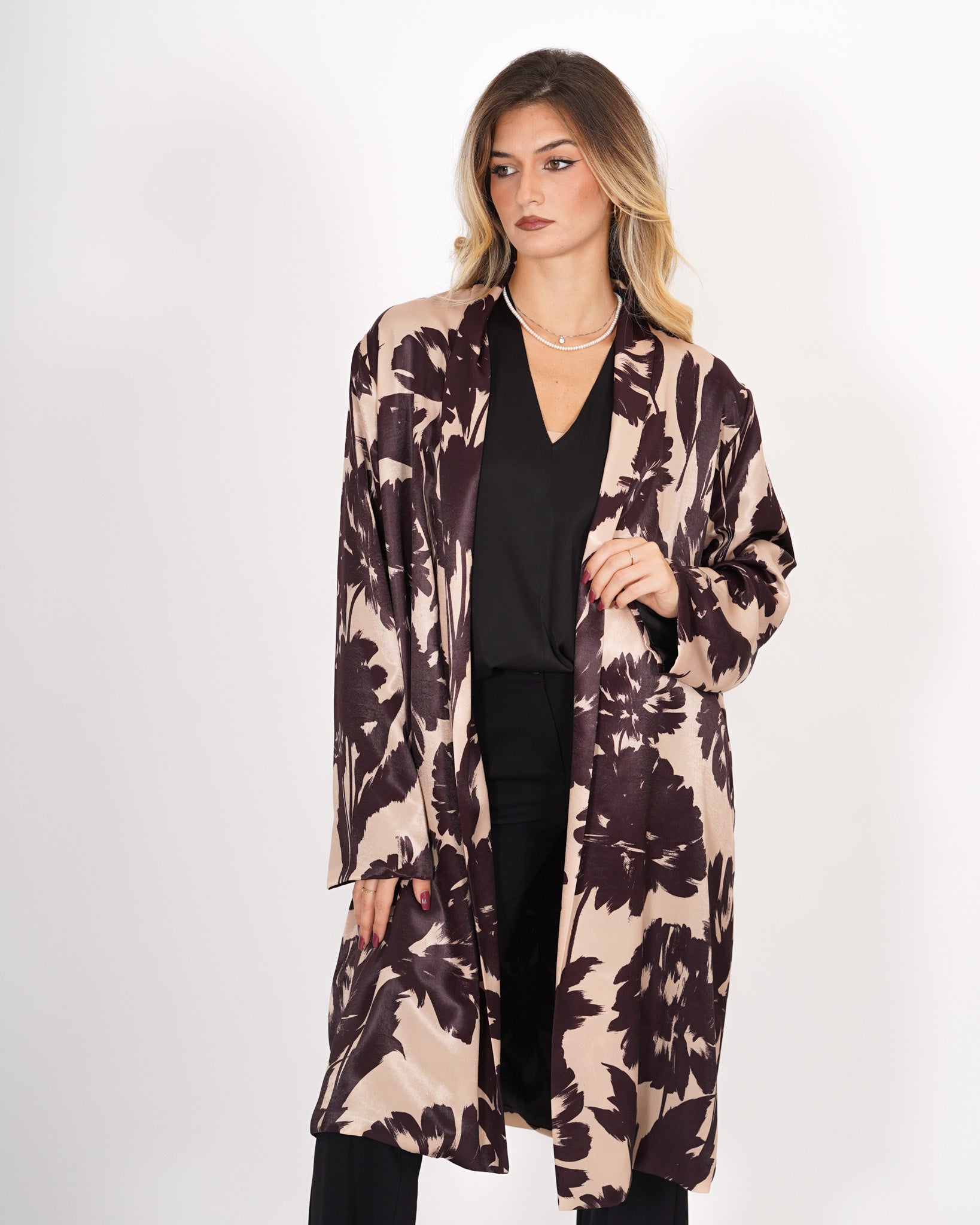 Kimono lungo stampato in raso manopesca - Joelle Uncategorized - Hope Abbigliamento e Accessori Donna Online