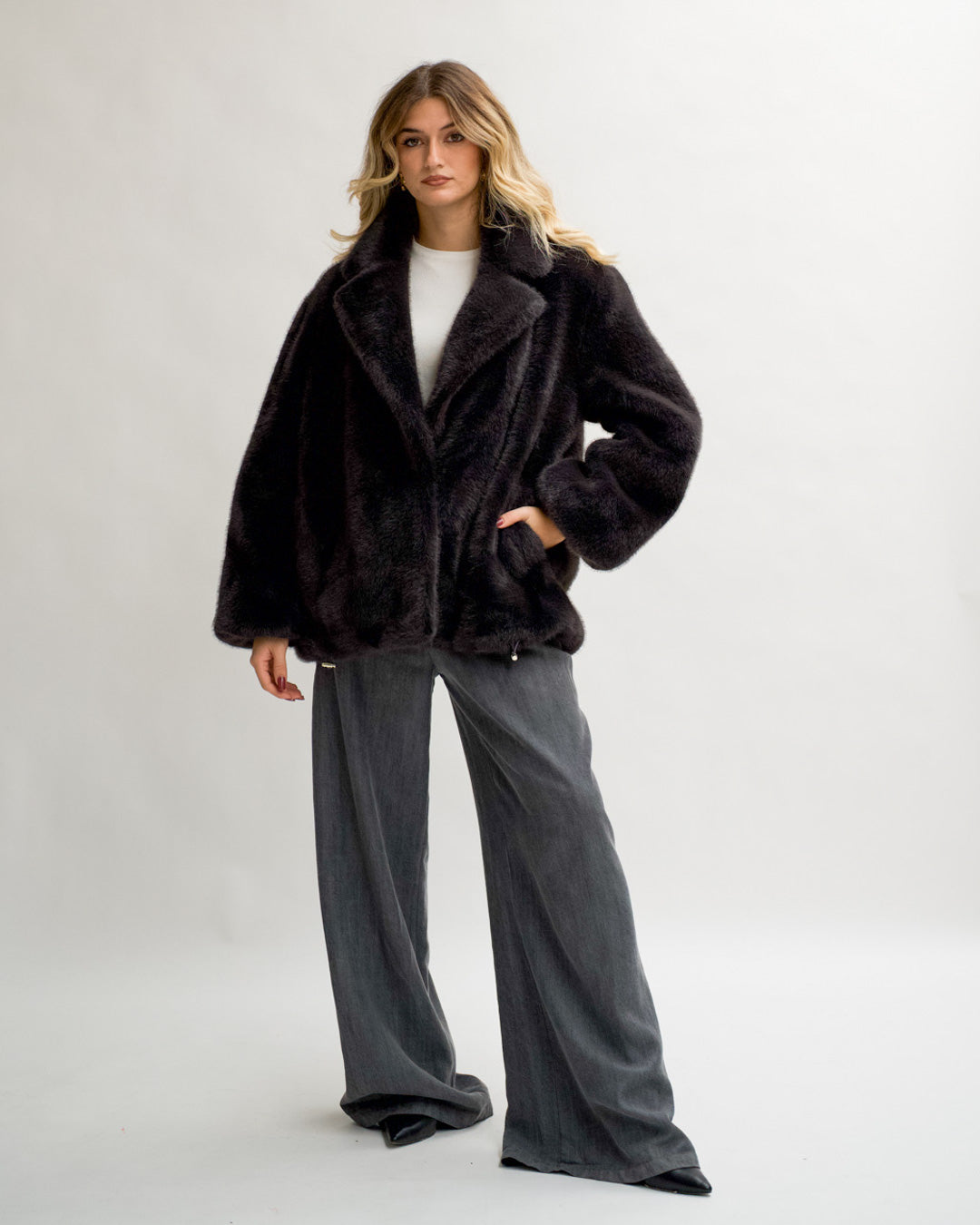 Giacca in eco fur con collo sciallato - Pantano Uncategorized - Hope Abbigliamento e Accessori Donna Online