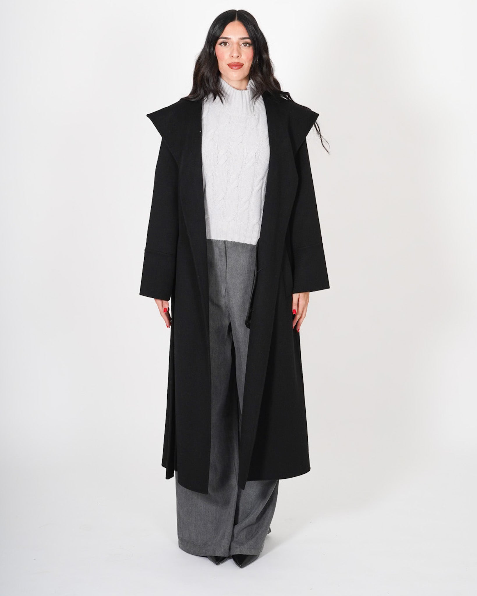 Cappotto lungo con cappuccio e cintura removibile in tessuto double di lana - Bertolucci Uncategorized - Hope Abbigliamento e Accessori Donna Online